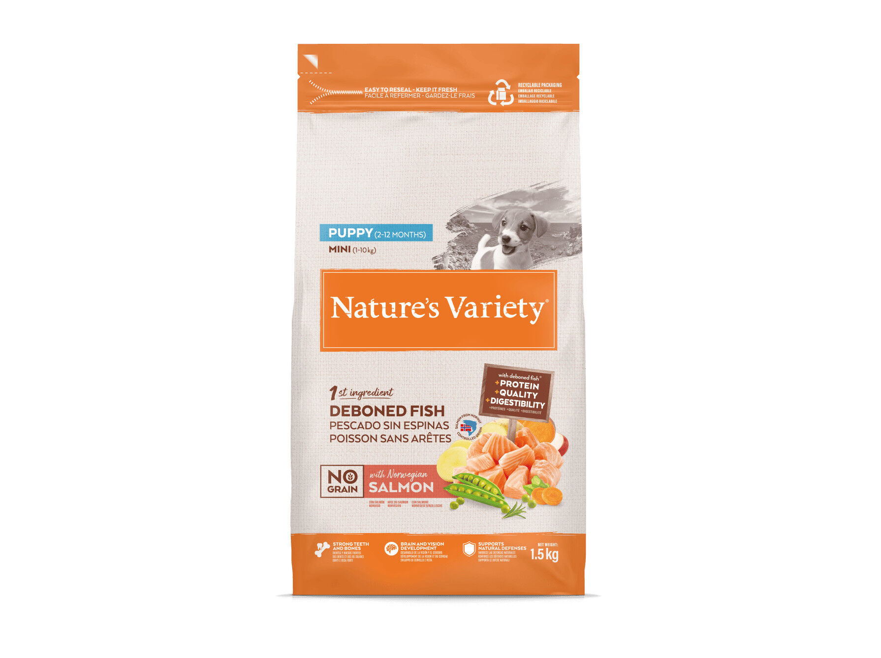 RA&Ccedil;&Atilde;O C&Atilde;O NATURE'S VARIETY NO GRAIN MINI J&Uacute;NIOR SALM&Atilde;O 1.5KG image number 0