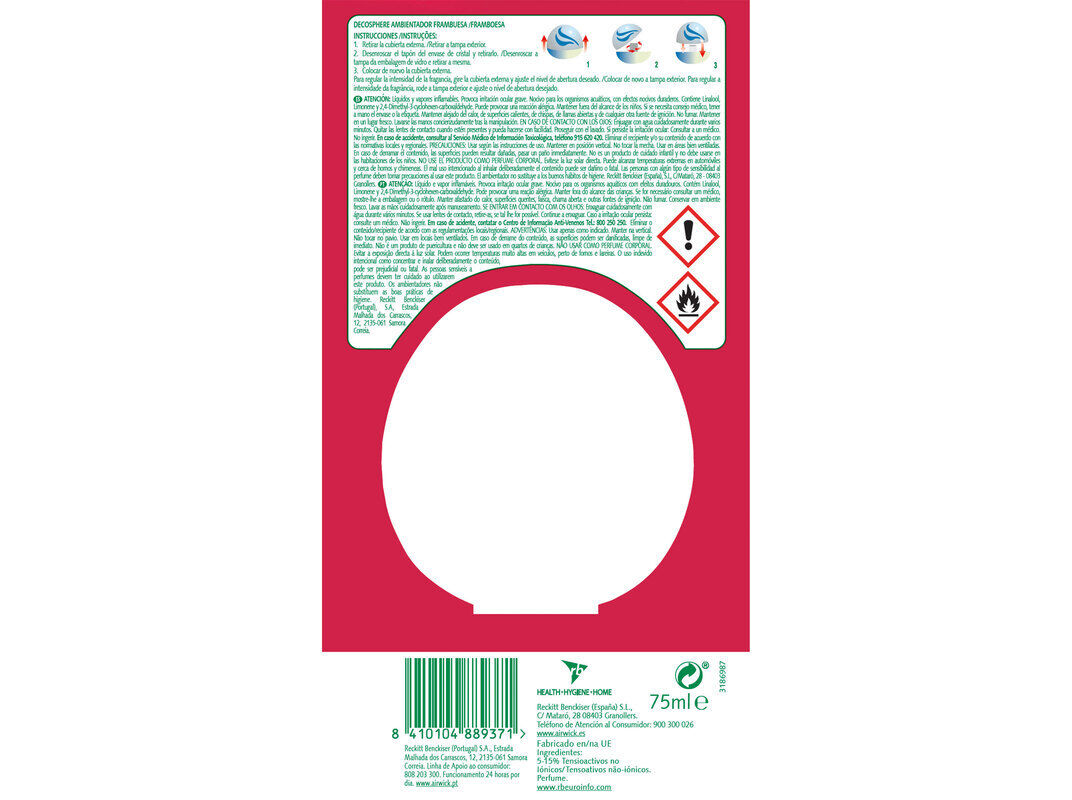 AMBIENTADOR AIR WICK DECO SPHERE FRAMB 75ML image number 1