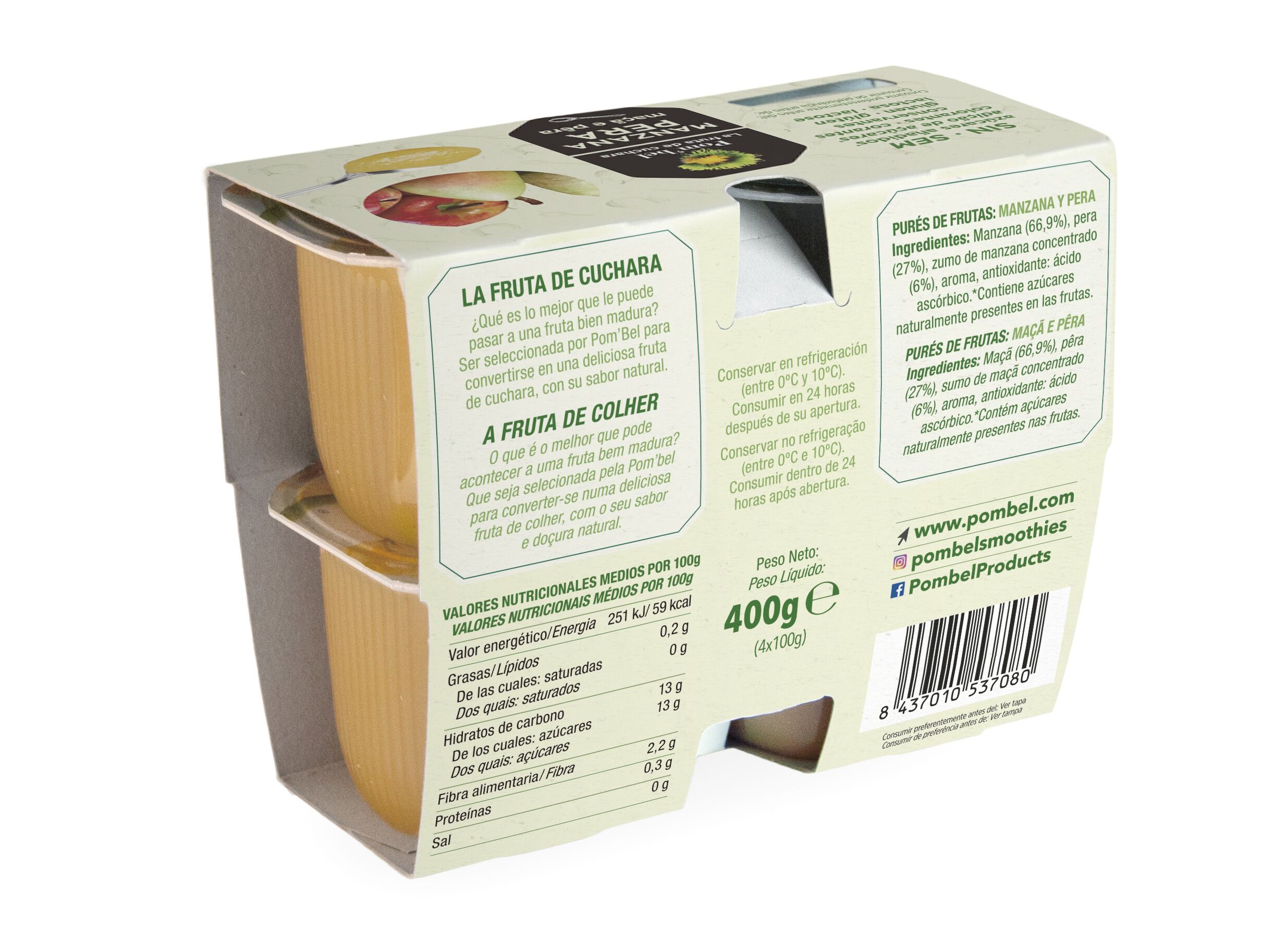 PUR&Eacute; DE FRUTA POM`BEL MA&Ccedil;&Atilde; E P&Ecirc;RA 4X100G image number 1
