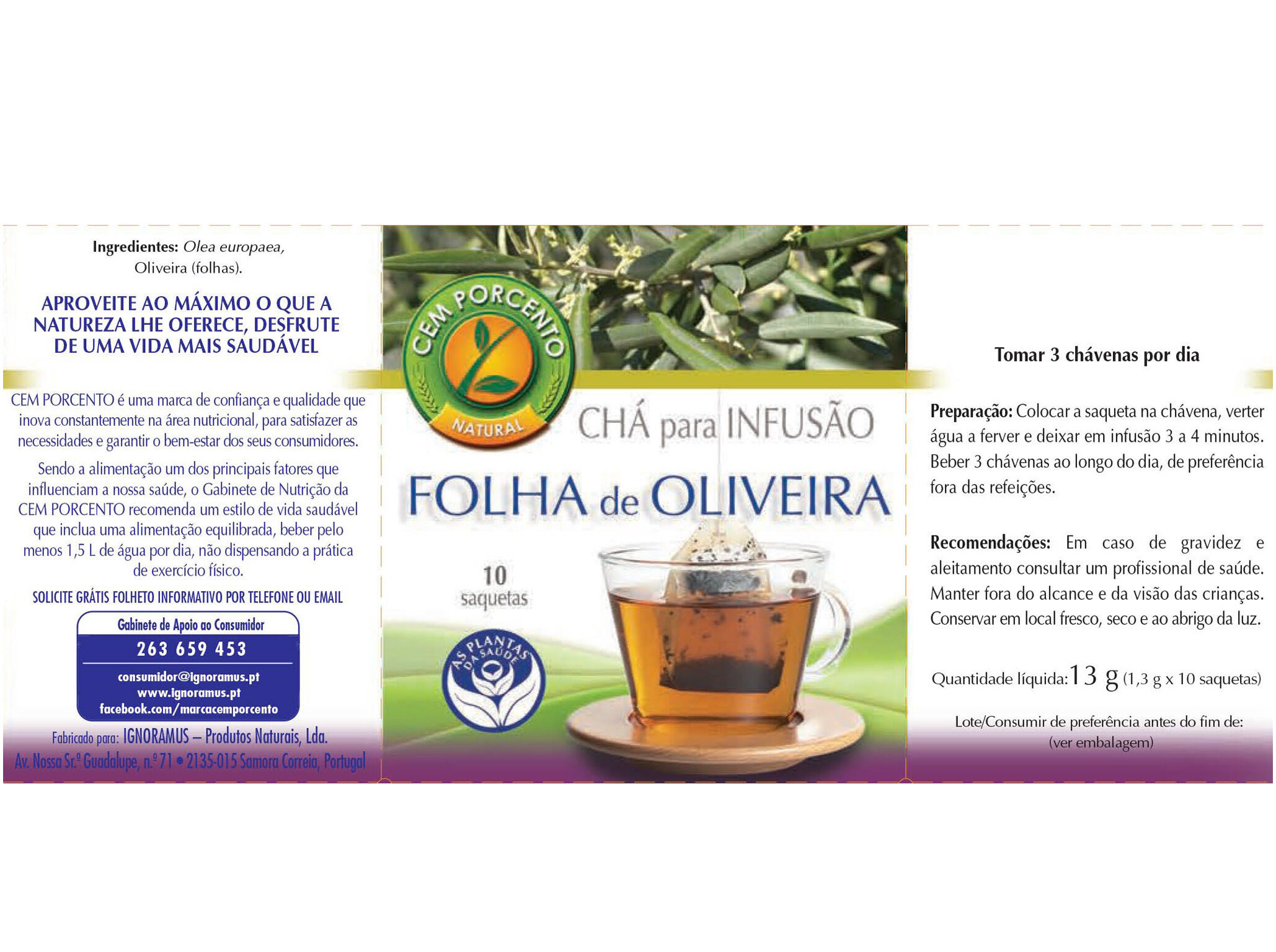 CH&Aacute; CEM PORCENTO FOLHA OLIVEIRA 10 SAQUETAS image number 1