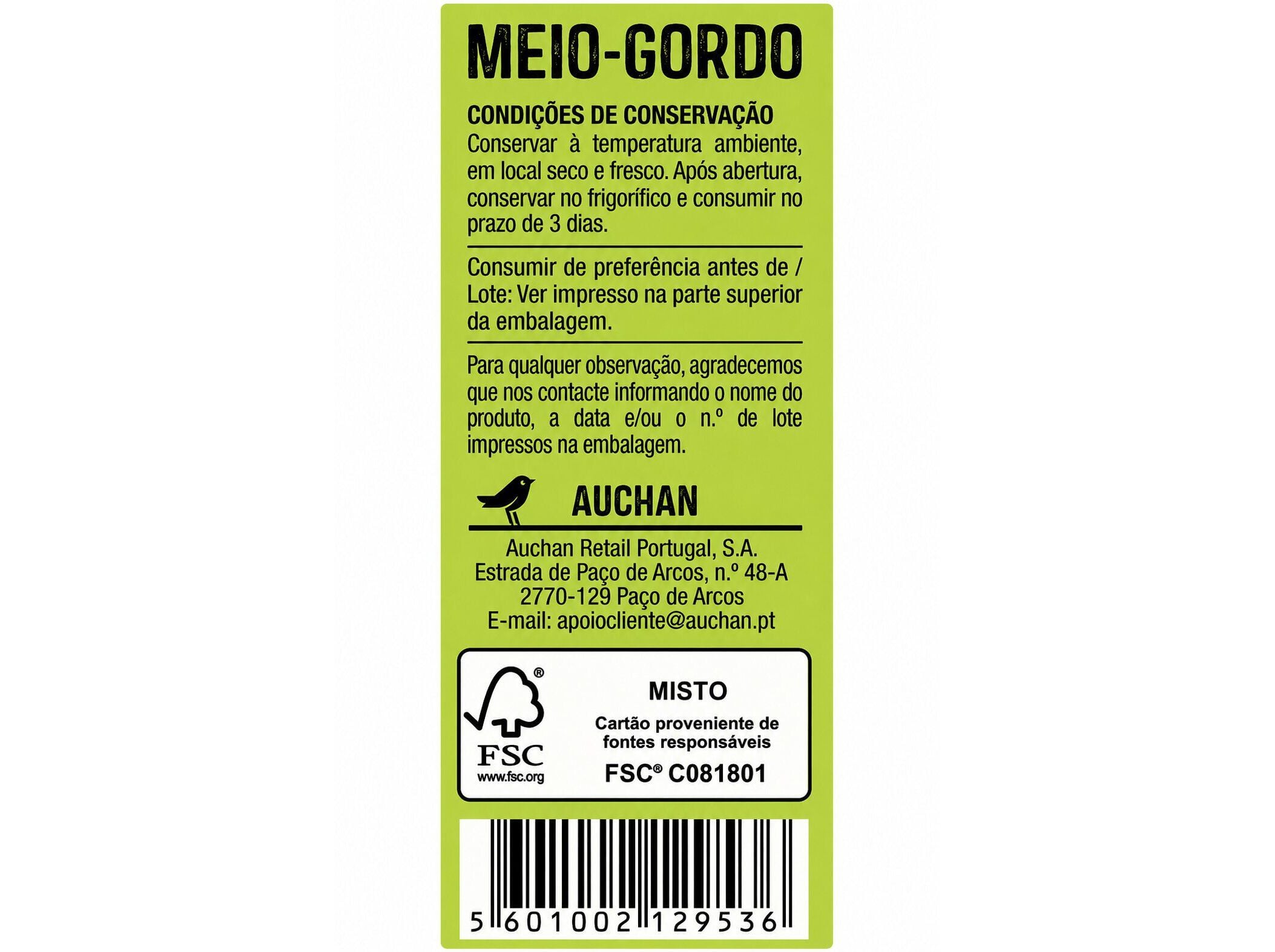 LEITE MEIO GORDO AUCHAN SEM LACTOSE 3X200ML image number 2
