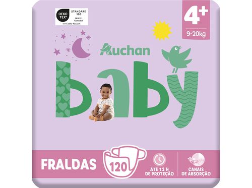 FRALDAS AUCHAN BABY T4+ 9-20KG 120UN image number 0