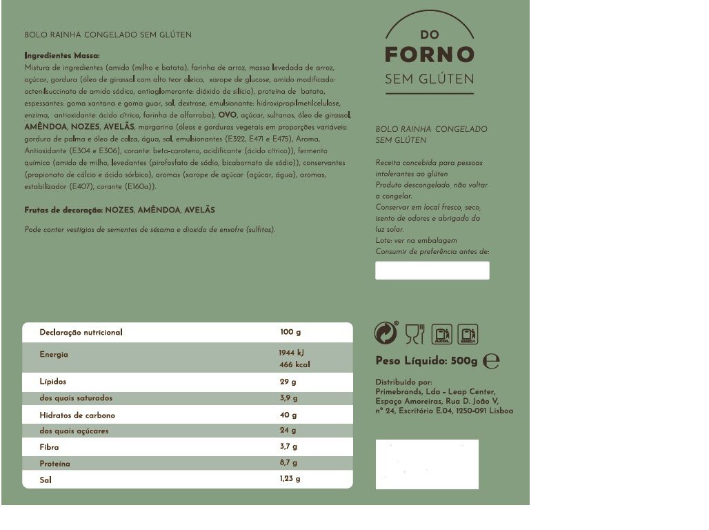 BOLO RAINHA DO FORNO S/GLUTEN 500GR image number 1