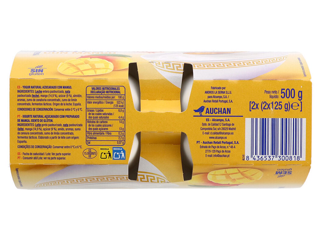IOGURTE GREGO AUCHAN COM PEDA&Ccedil;OS MANGA SEM GL&Uacute;TEN 4X125G image number 2
