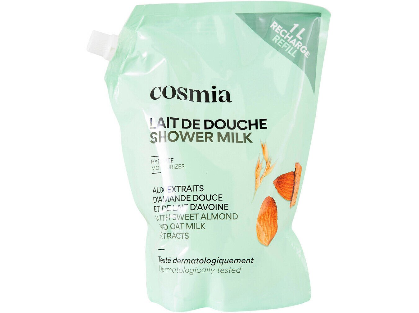 GEL BANHO HIDRATANTE COSMIA RECARGA COM EXTRATOS DE AM&Ecirc;NDOAS DOCES E LEITE DE AVEIA 1L image number 0