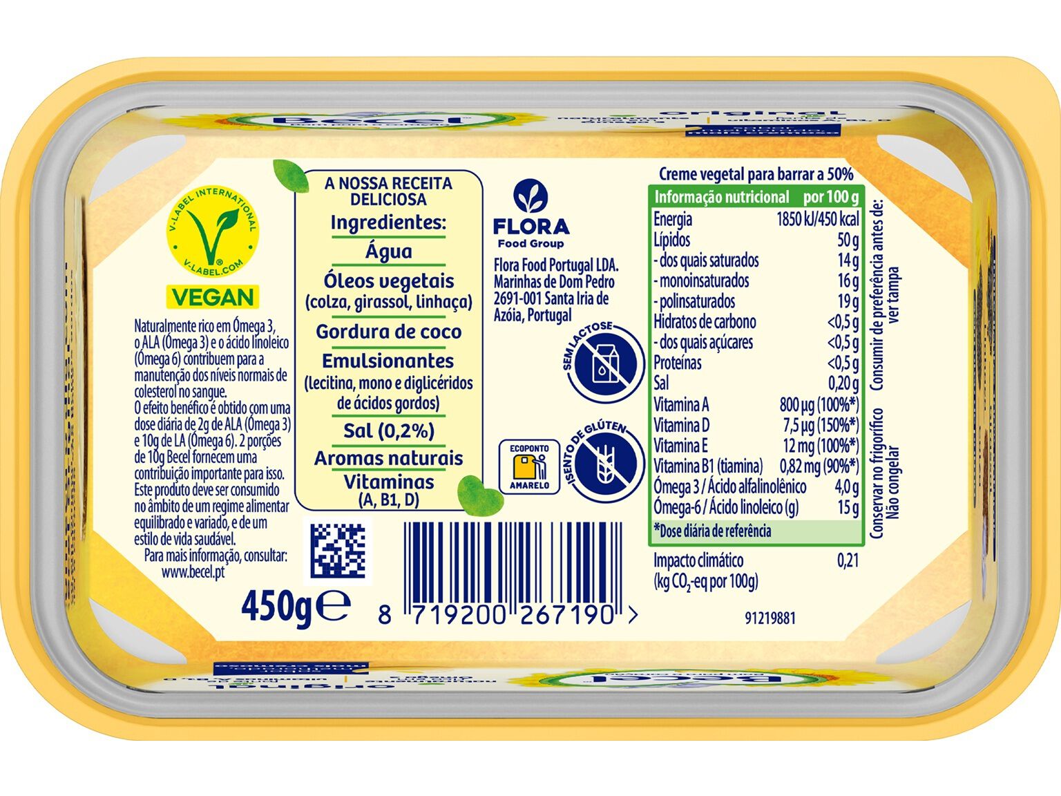 CREME VEGETAL P/BARRAR BECEL ORIGINAL 450G image number 1