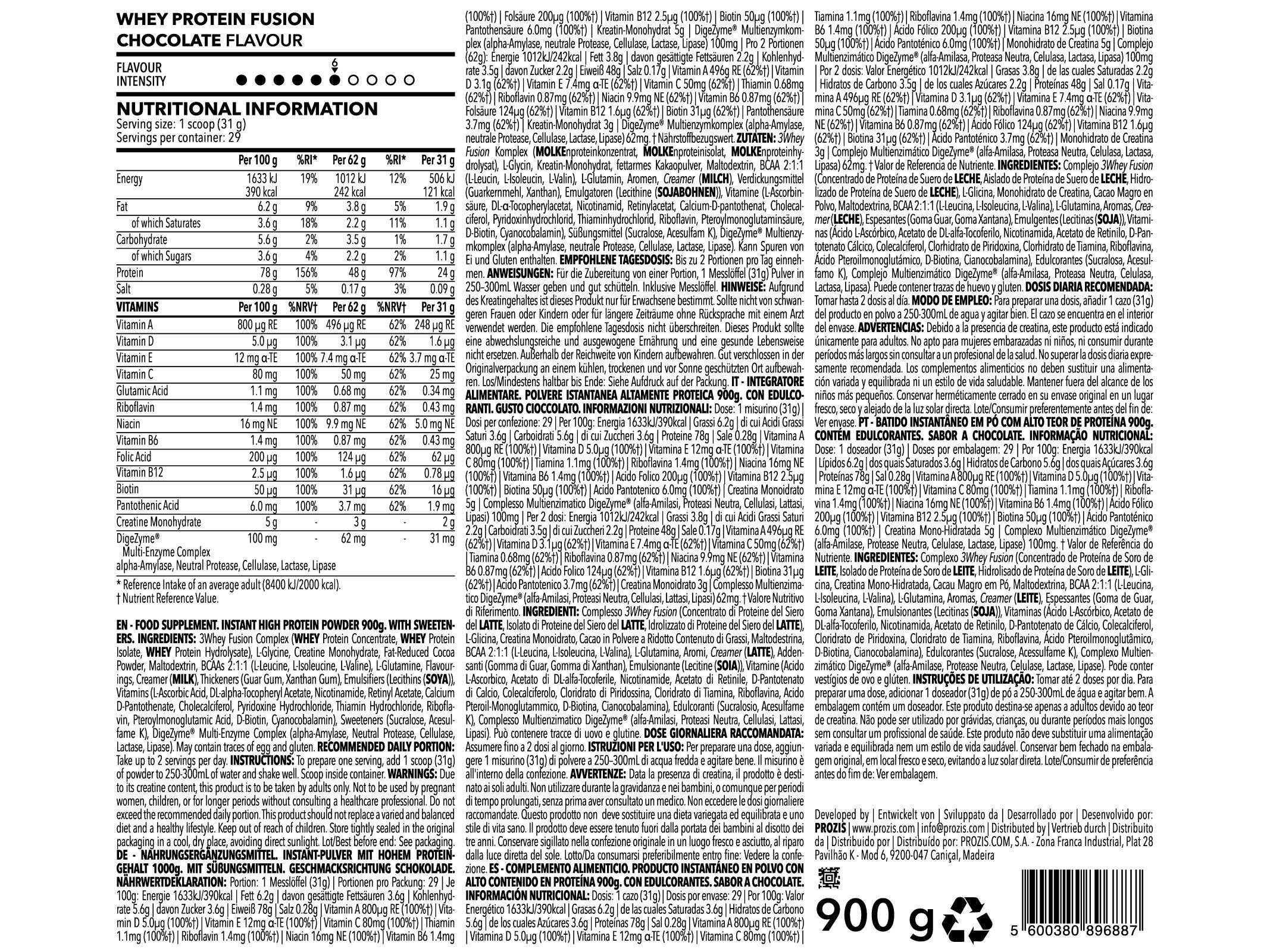 PROTE&Iacute;NA PROZIS WHEY FUSION CHOCOLATE 900G image number 1
