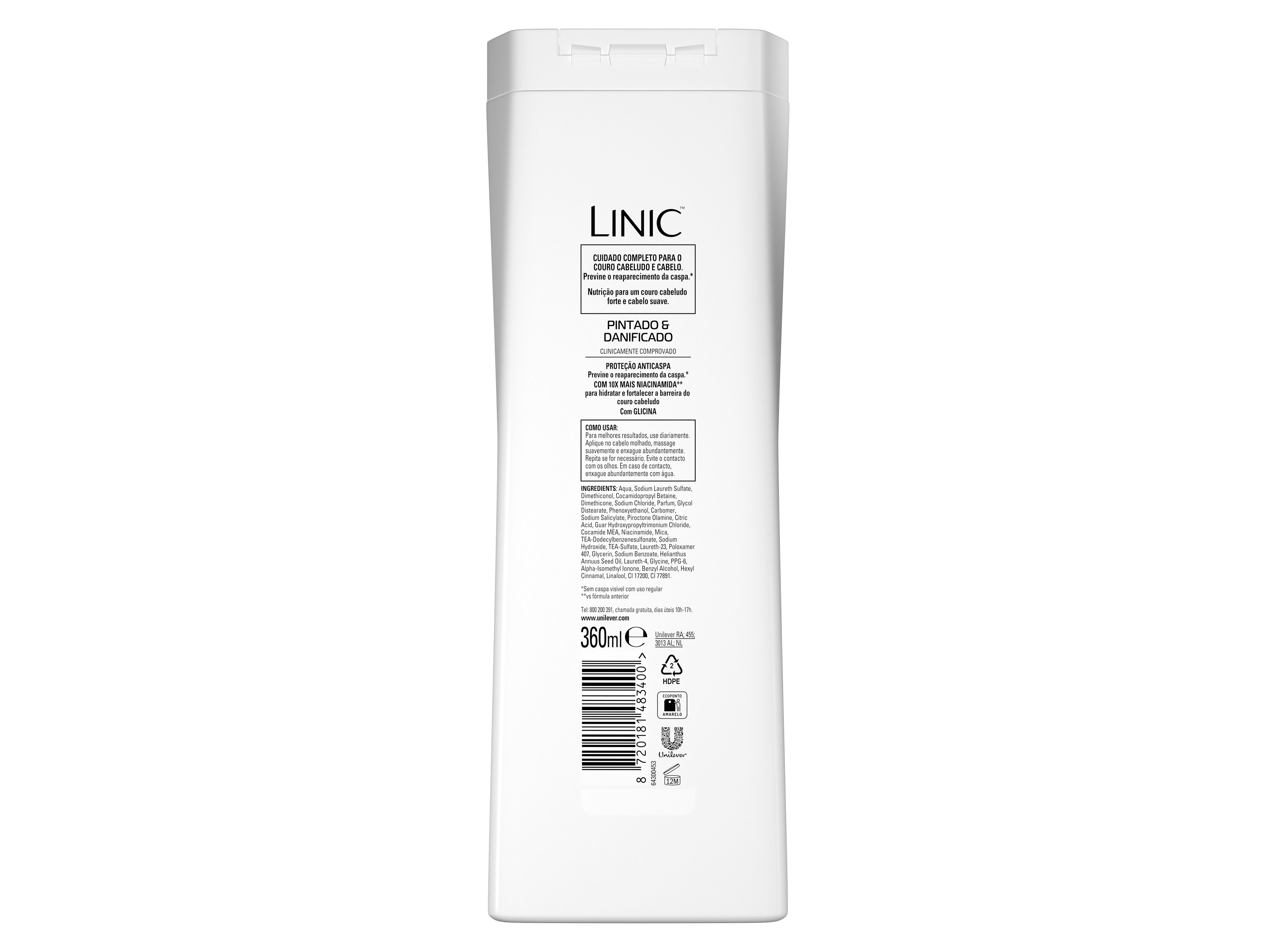 CHAMPO ANTI-CASPA LINIC PINTADO & DANIFICADO 360ML image number 1