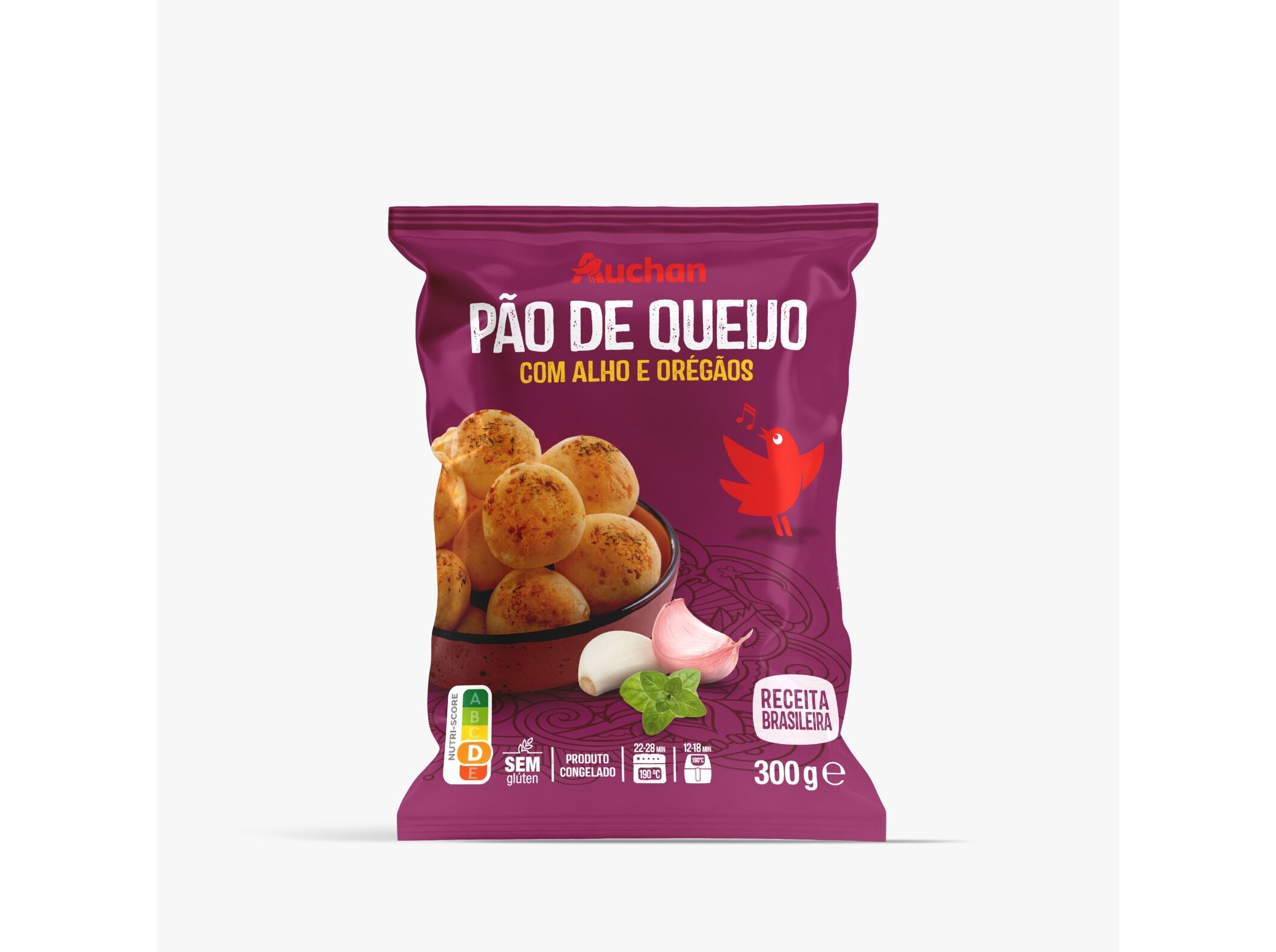P&Atilde;O DE QUEIJO AUCHAN ALHO E OREG&Atilde;OS SEM GL&Uacute;TEN 300G
