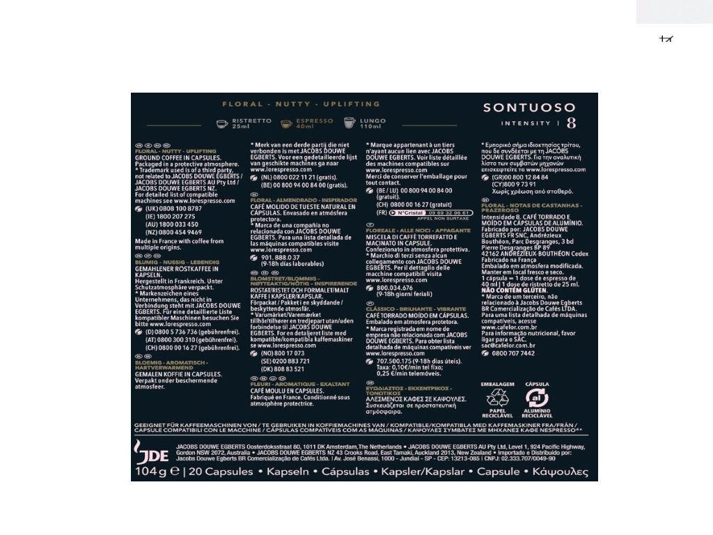 C&Aacute;PSULAS CAF&Eacute; L'OR SONTUOSO COMPAT&Iacute;VEL NESPRESSO 20 UN image number 1