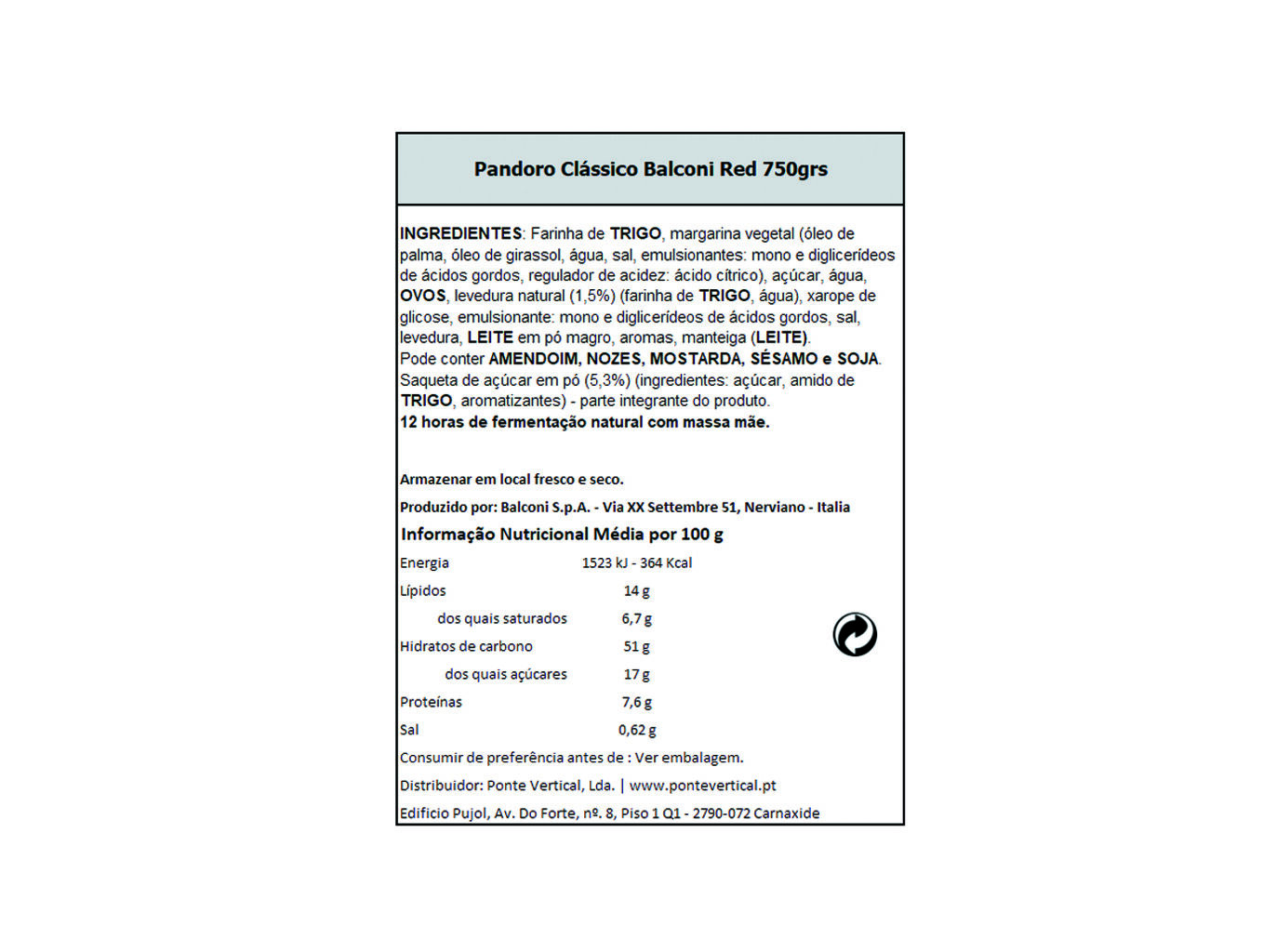 PANDORO BALCONI CL&Aacute;SSICO 750G image number 1