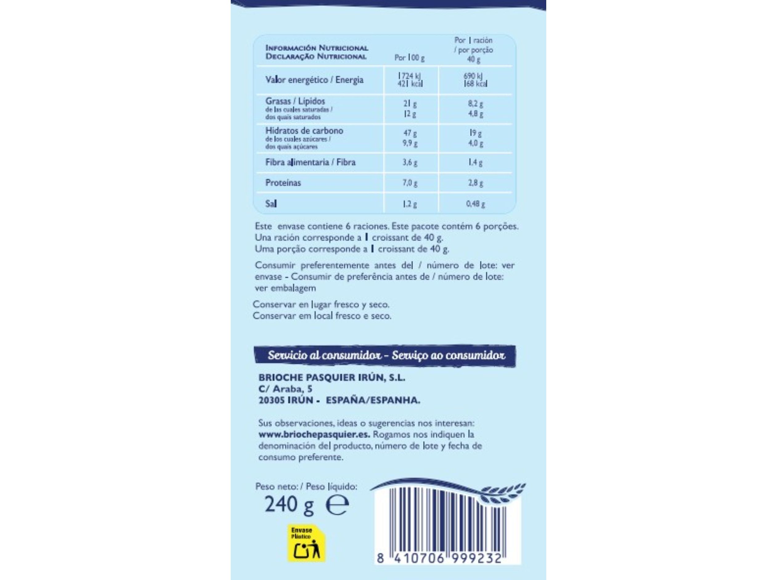 CROISSANTS BRIOCHE PASQUIER 6UN 240G image number 1