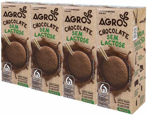 LEITE S/LACTOSE AGROS CHOCOLATE 4X200ML image number 1