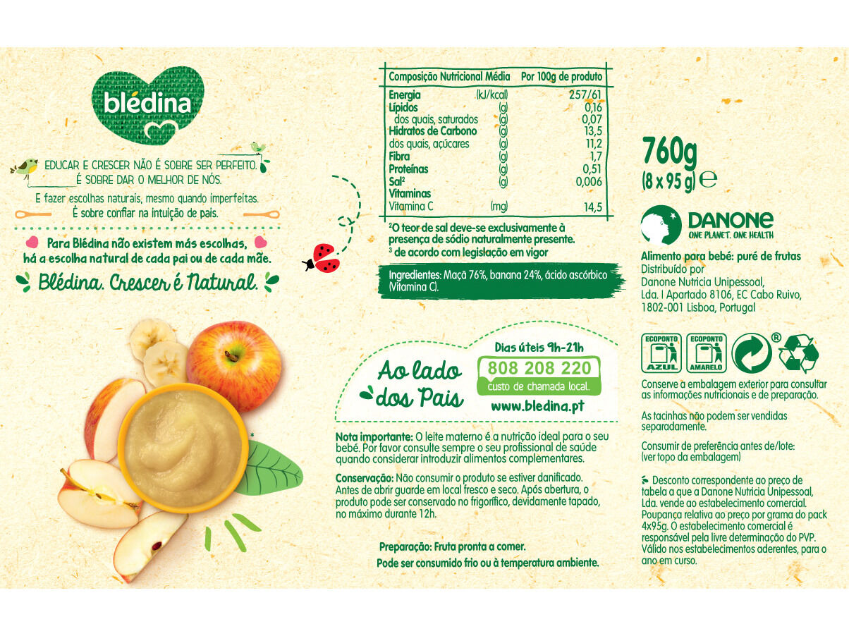 TACINHA FRUTA BL&Eacute;DINA 100% MA&Ccedil;&Atilde; E BANANA 8X95G PACK POUPAN&Ccedil;A image number 1
