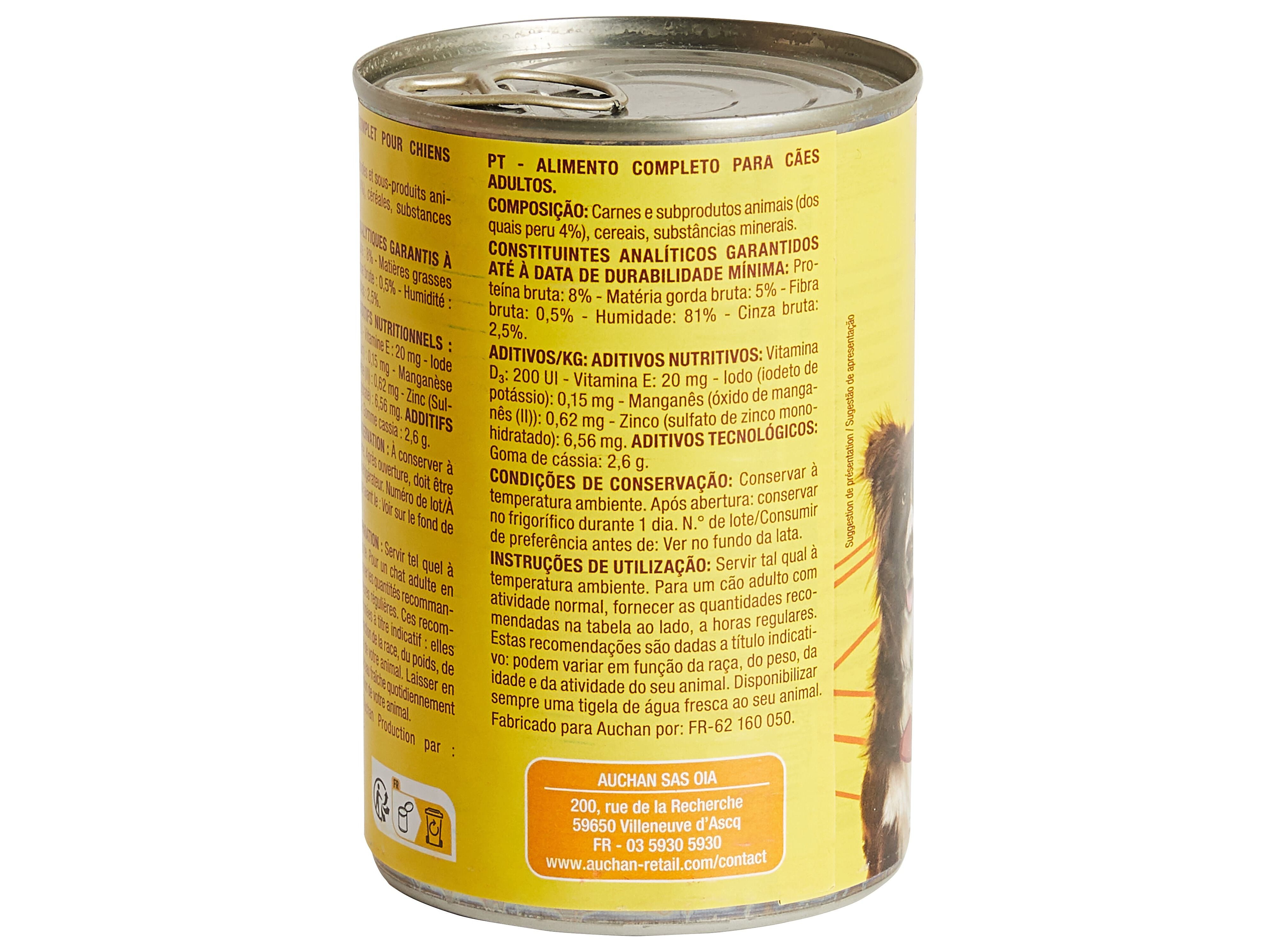 COMIDA H&Uacute;MIDA PARA C&Atilde;O AUCHAN TERRINA PERU 400 G image number 1