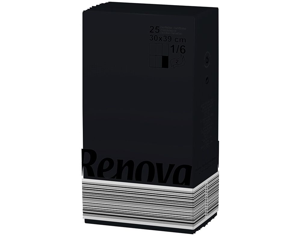 GUARDANAPOS DOBRADOS FOLHA DUPLA RENOVA PRETO 30X39CM PACK 25 UNIDADES