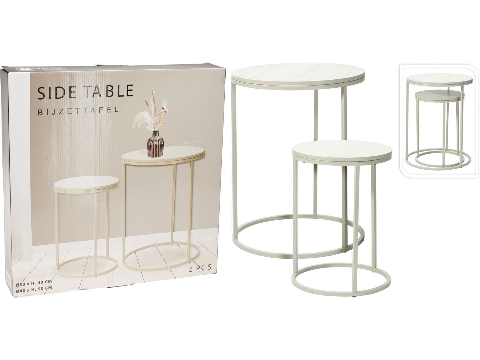 CONJUNTO DE 2 MESAS DE APOIO METAL 30X30X40CM+ 40X40X50CM image number 1