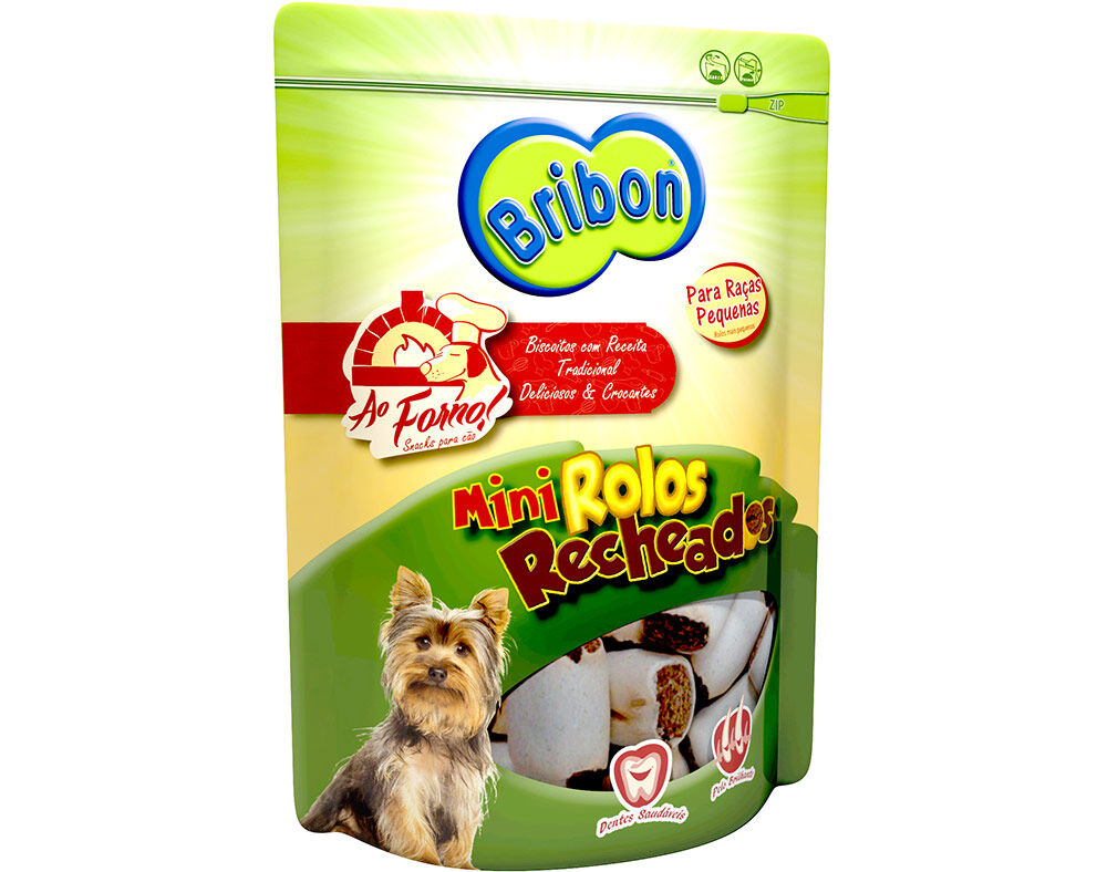 SNACKS PARA C&Atilde;O BRIBON AO FORNO MINI ROLOS RECHEADOS PARA RA&Ccedil;A PEQUENA 200G image number 0