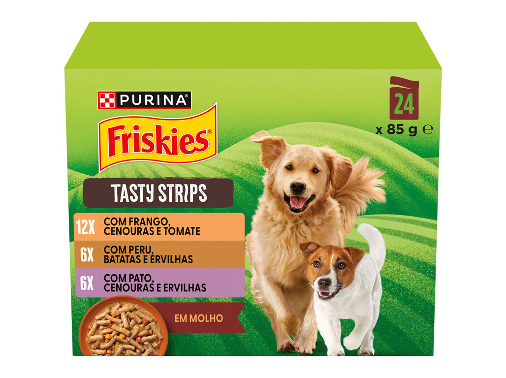 COMIDA H&Uacute;MIDA PARA C&Atilde;O FRISKIES TASTY STRIPS 24X85G image number 0