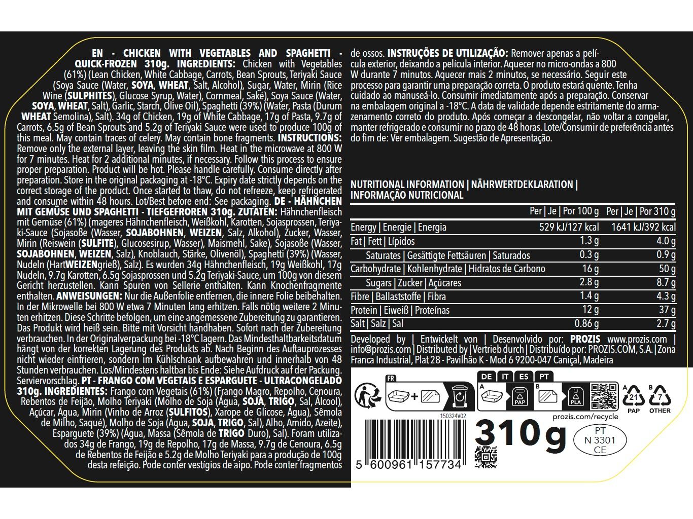 REFEI&Ccedil;&Atilde;O PROZIS DIET FRANGO CHOW MEIN 310G image number 1