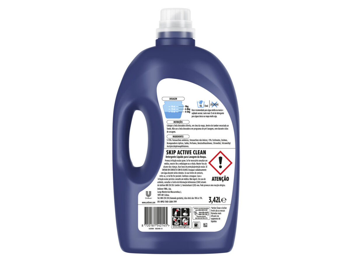 DETERGENTE ROUPA M&Aacute;QUINA L&Iacute;QUIDO SKIP ACTIVE CLEAN 76D image number 1