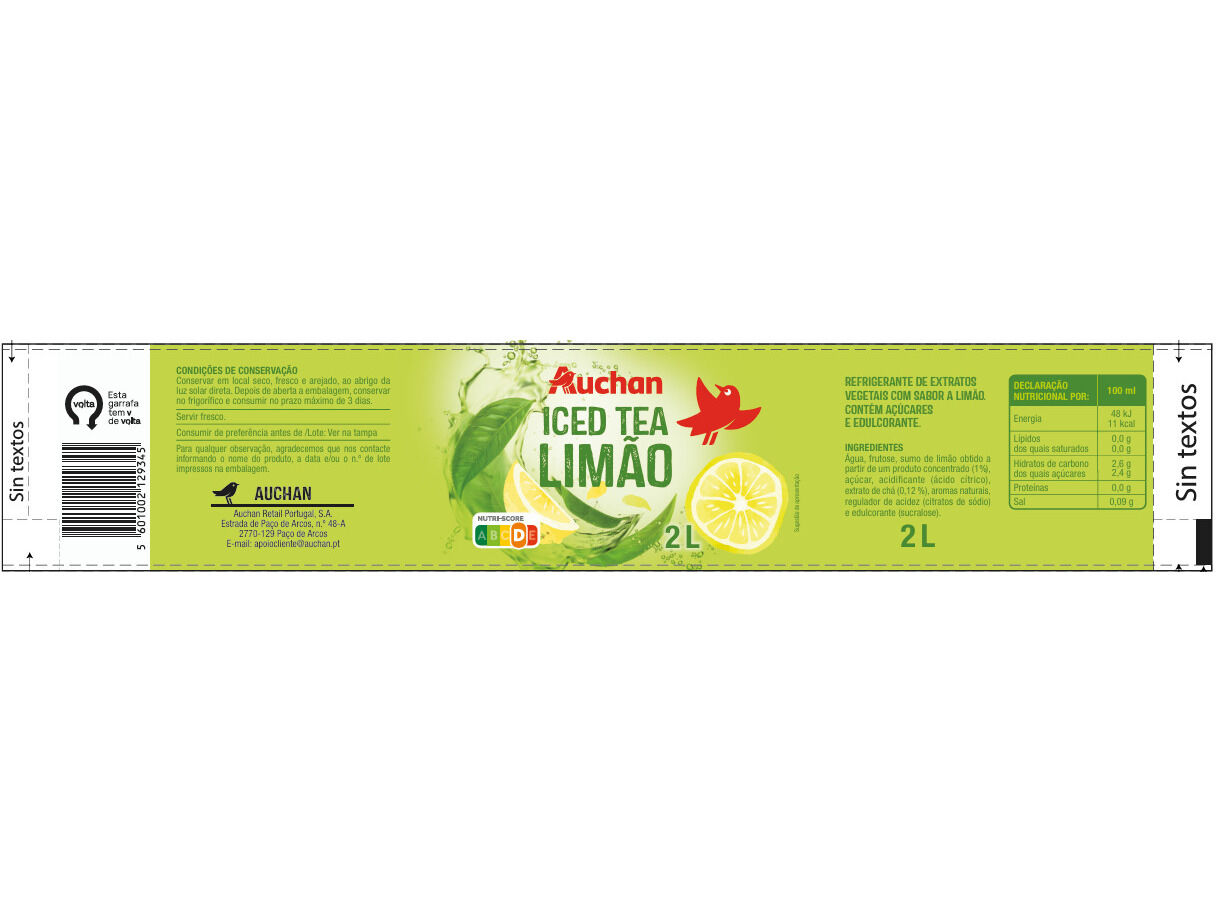 ICED TEA AUCHAN LIM&Atilde;O 2L image number 0