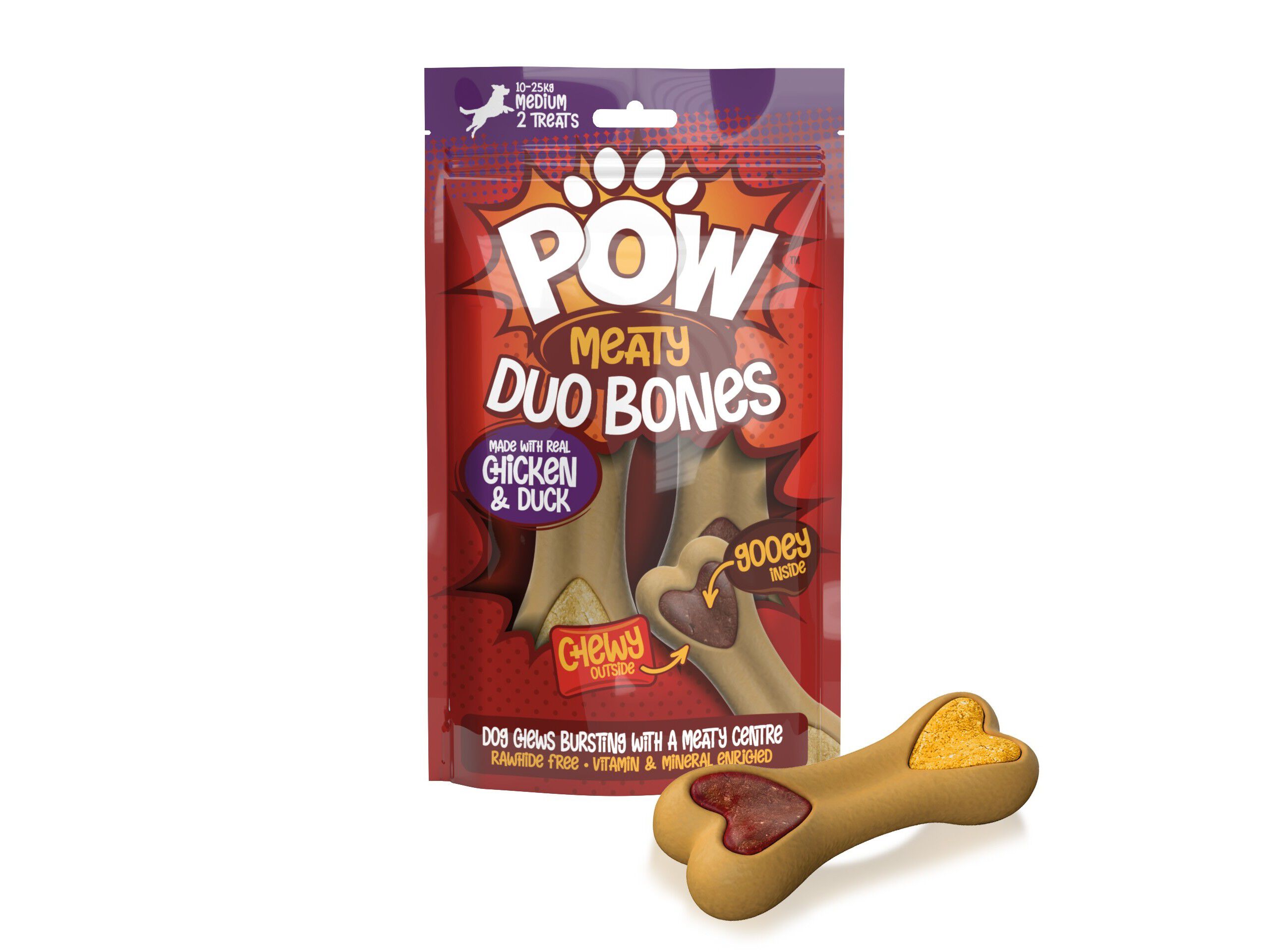 SNACKS C&Atilde;O POW DUO FILLED BONES 128G 2UN image number 1