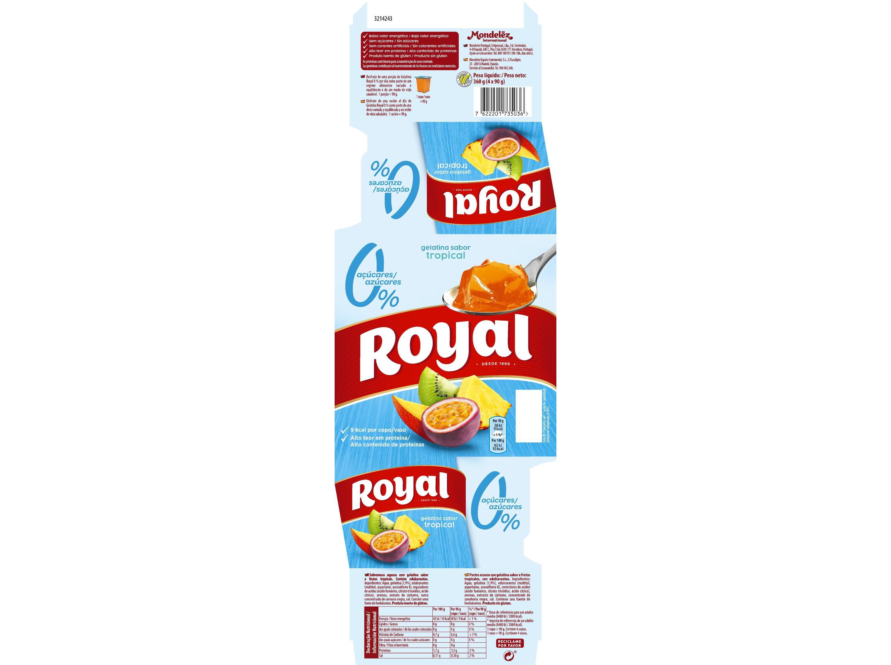 GELATINA ROYAL ZERO TROPICAL 4X90 G image number 1