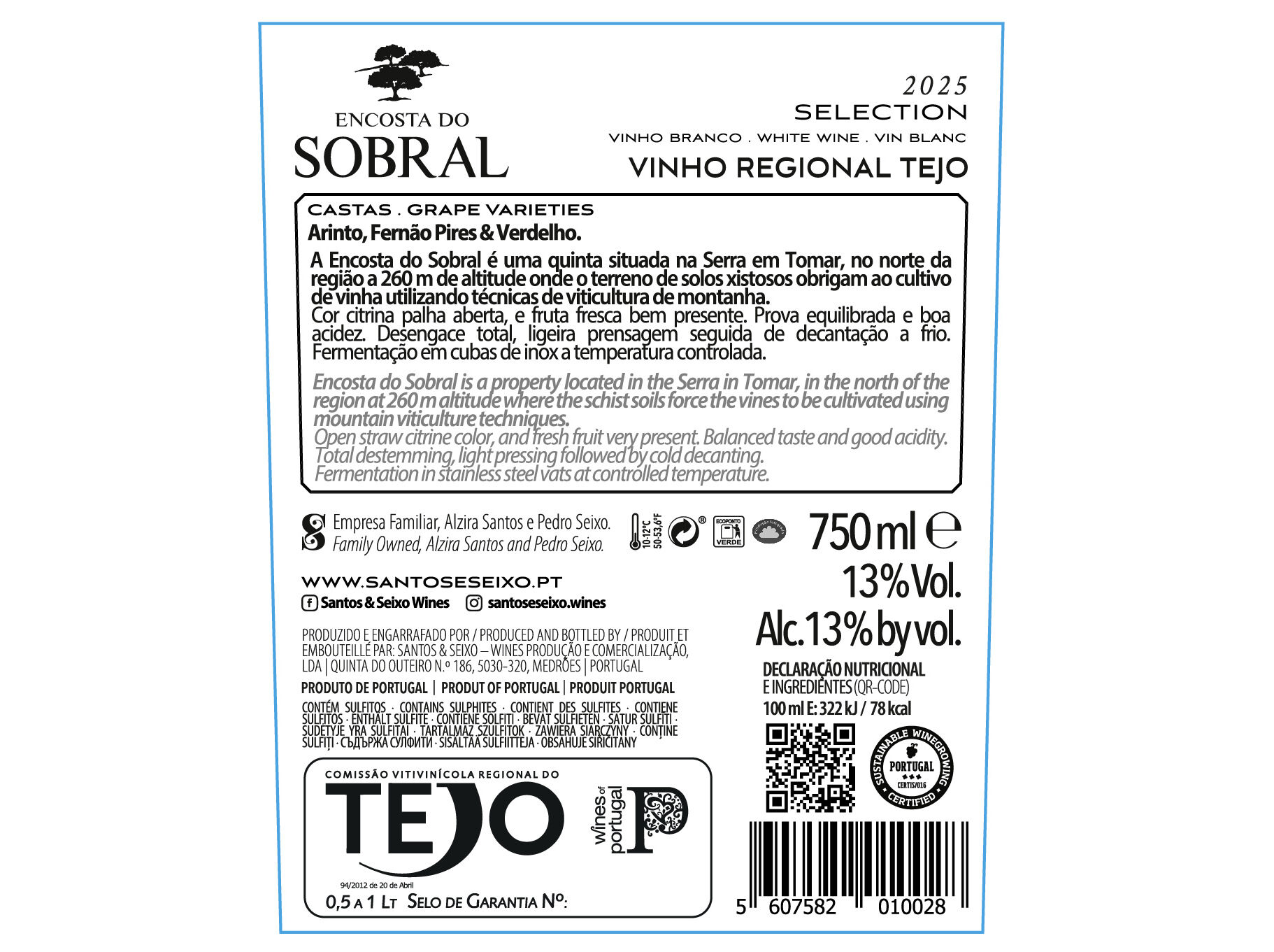 VINHO BRANCO ENCOSTA DO SOBRAL SELECTION TEJO 0.75L image number 1