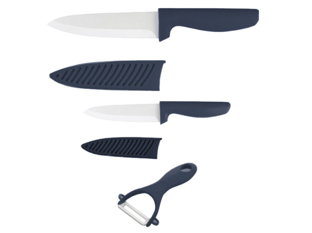 CONJUNTO DE 2 FACAS EM CER&Acirc;MICA ACTUEL + DESCASCADOR COM CABO AZUL