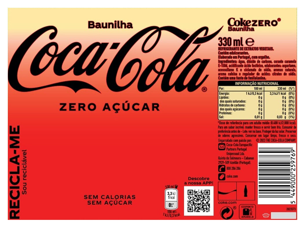 REFRIGERANTE C/G&Aacute;S COCA-COLA ZERO BAUNILHA 6X0.33L (SDR) image number 1