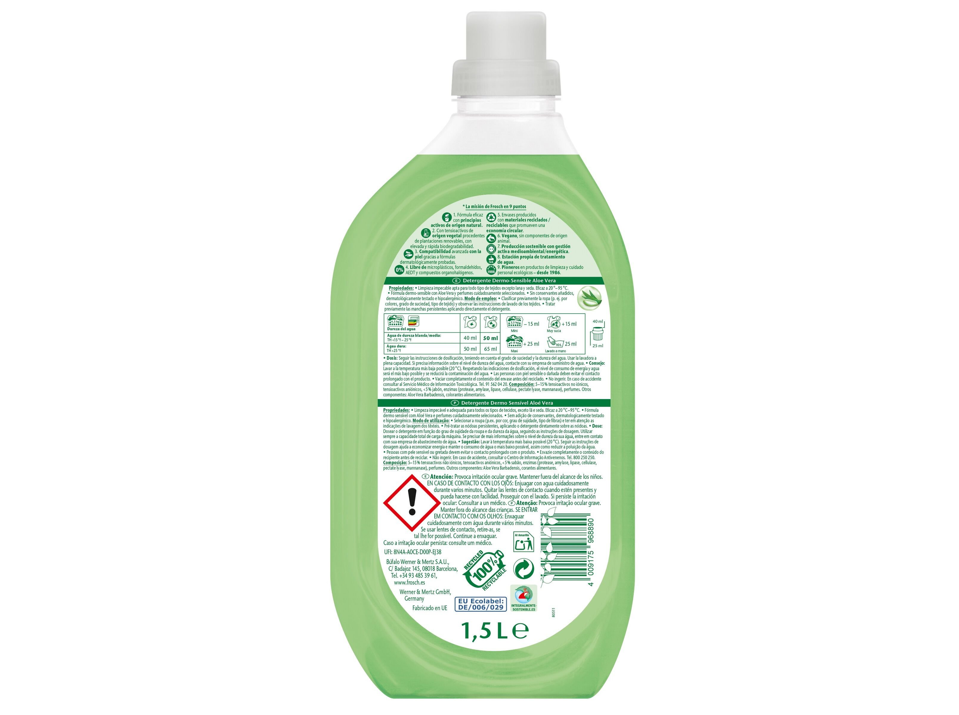 DETERGENTE ROUPA M&Aacute;QUINA LIQUIDO ECOLABEL ALOE VERA FROSCH 30D image number 1