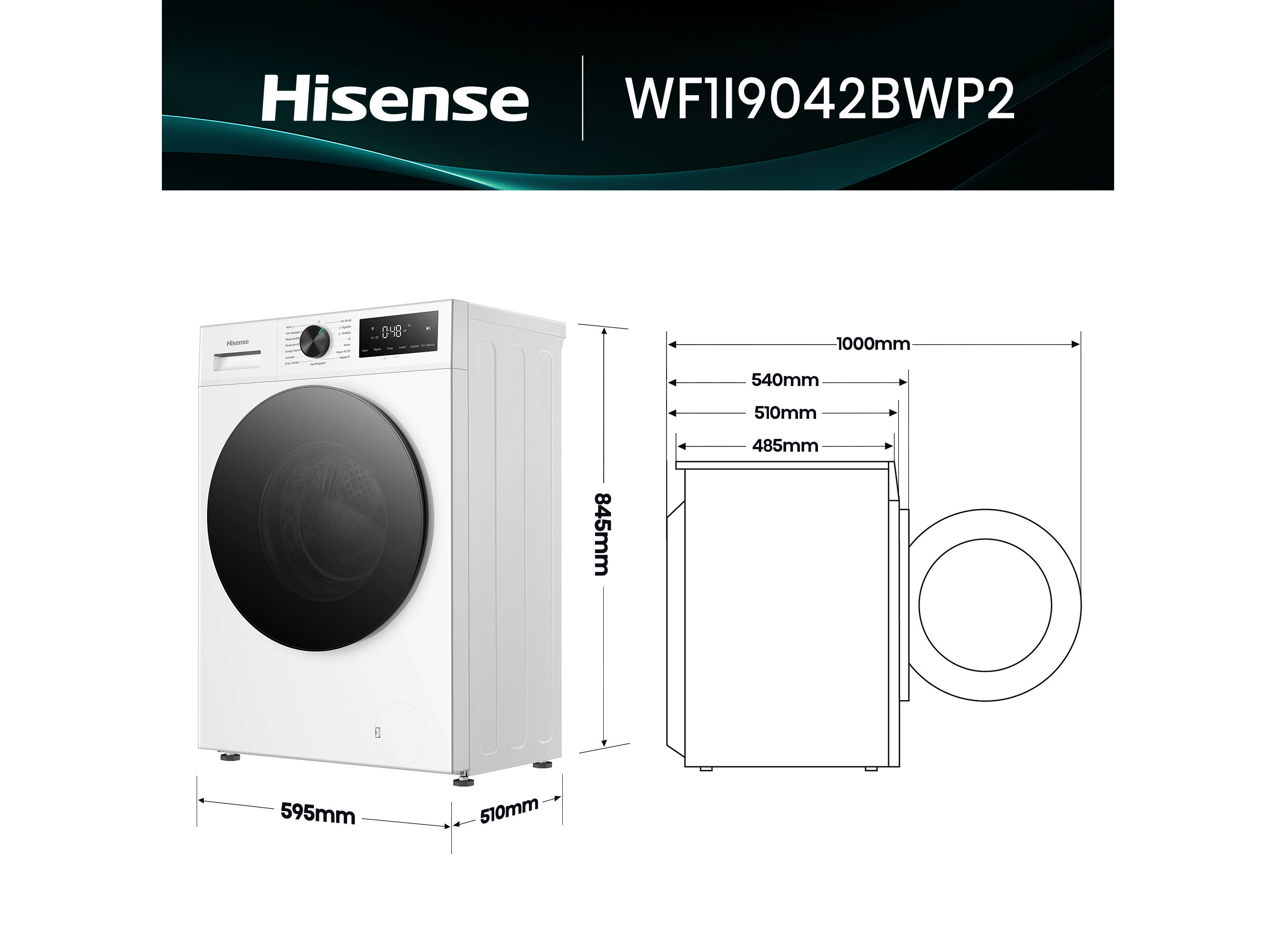 M&Aacute;QUINA DE LAVAR ROUPA HISENSE WF1I9042BWP2 BRANCO A 9KG 1400RPM image number 1