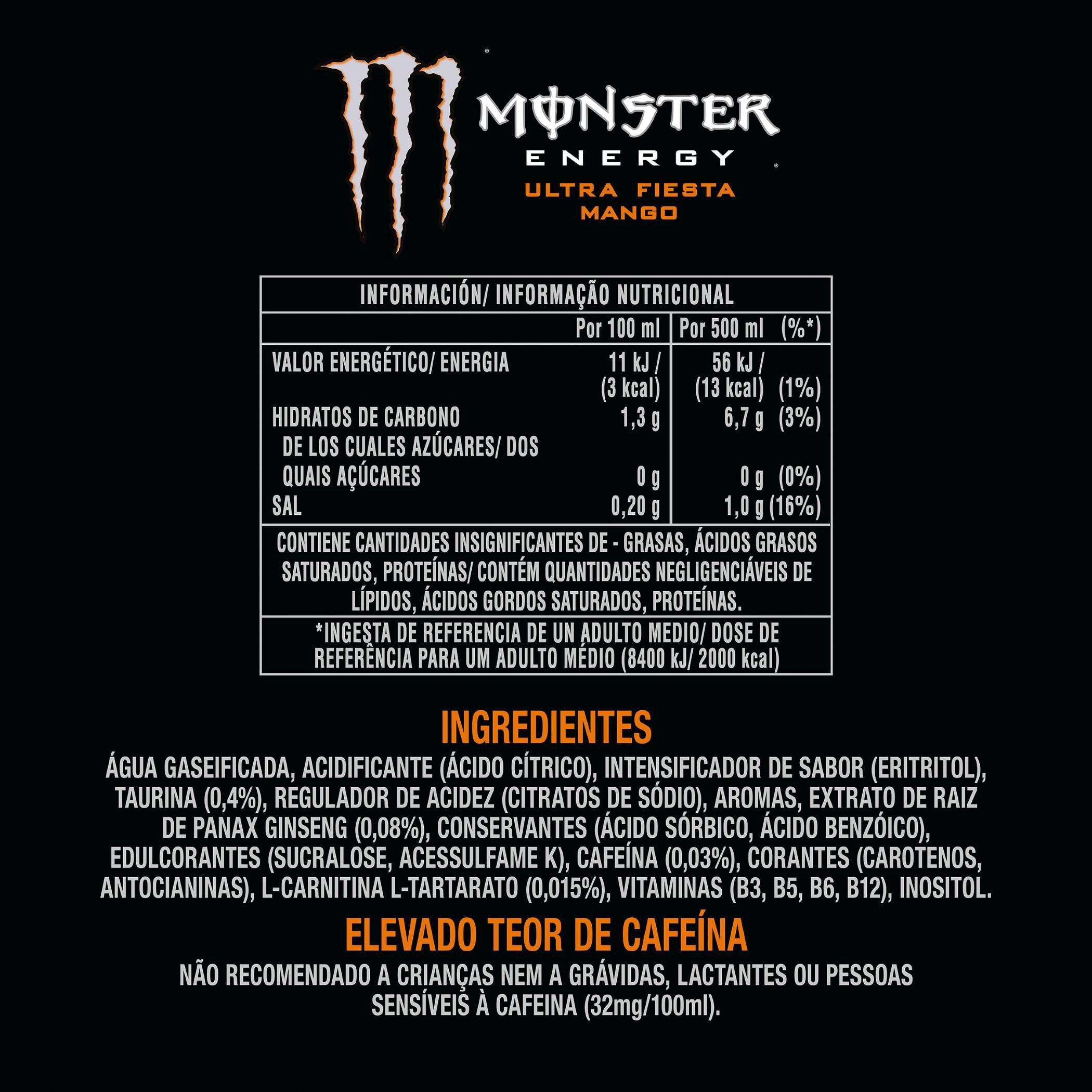 BEBIDA MONSTER ENERG&Eacute;TICA ULTRA FIESTA 0.50L image number 1
