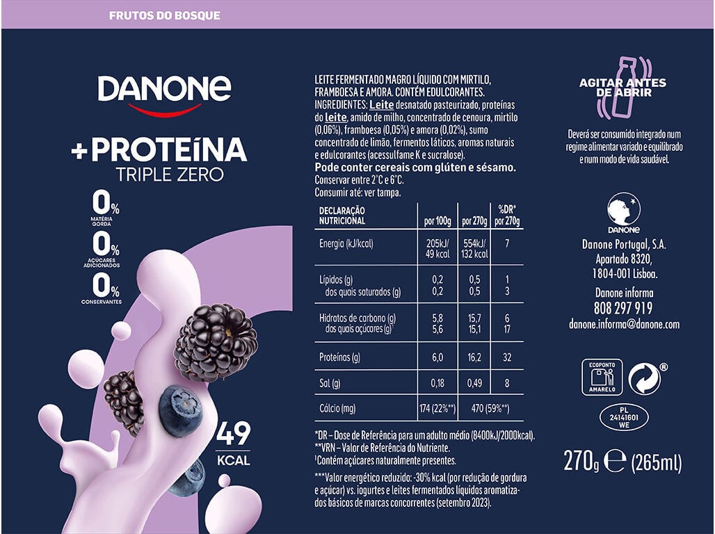 IOGURTE LIQUIDO PROTEINA DANONE FRUTOS SILVESTRES 270G image number 1