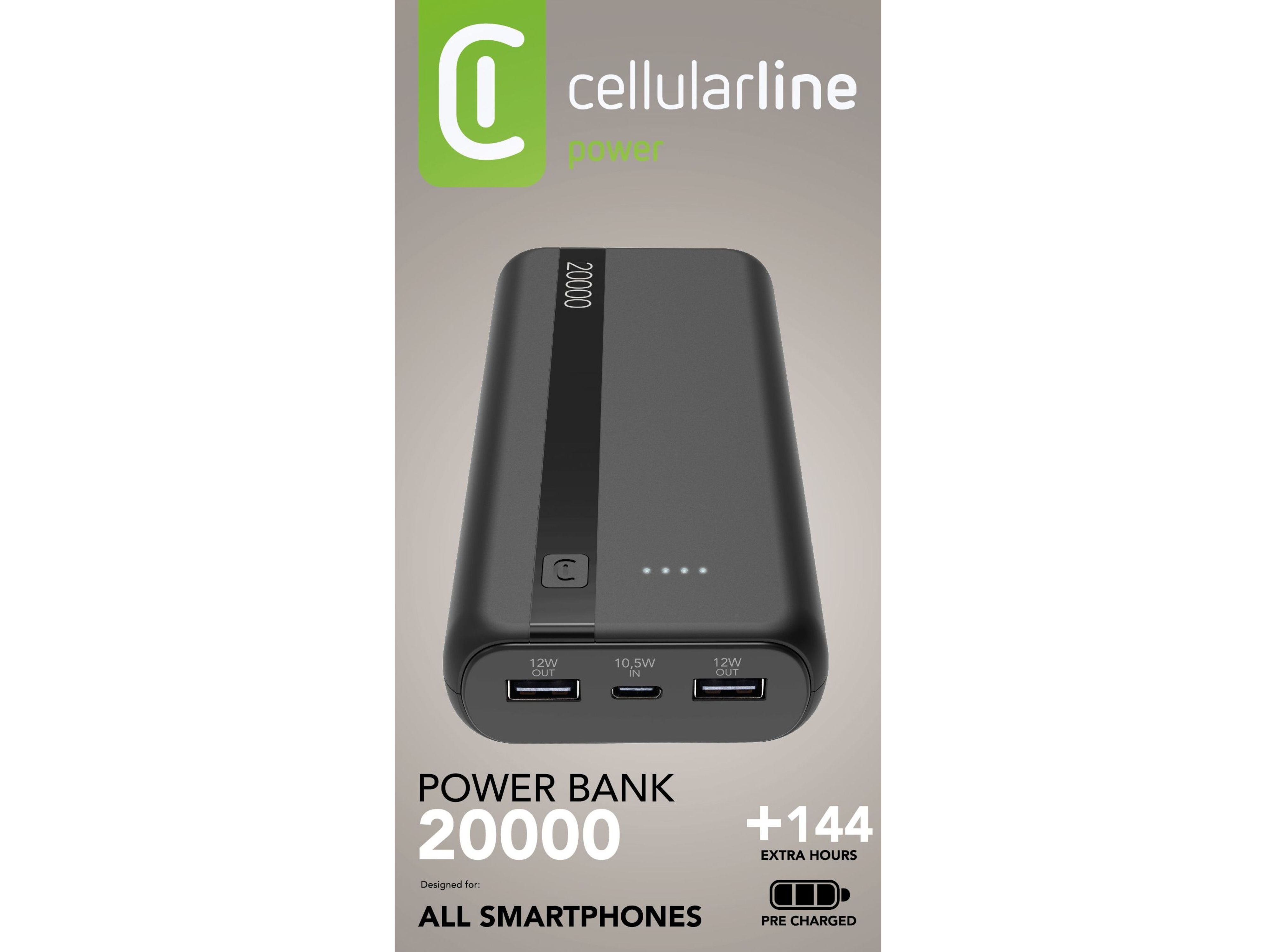 POWERBANK CELLULARLINE PRETO 20000 MAH image number 1