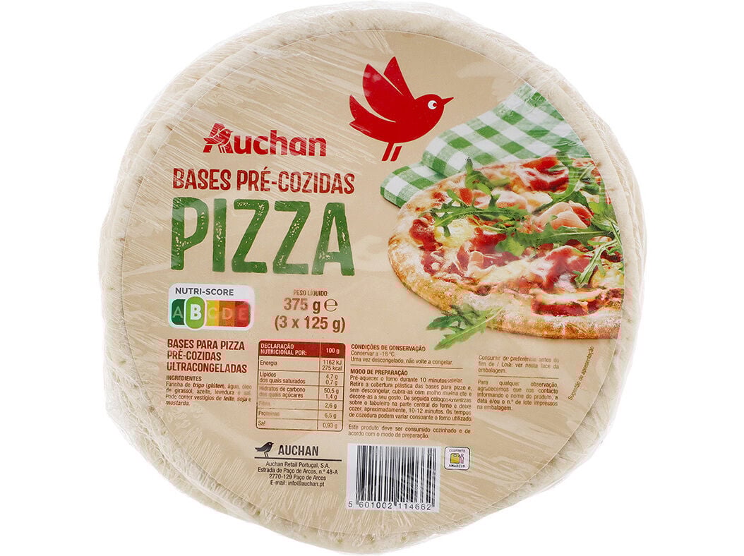 BASES PR&Eacute;-COZIDAS AUCHAN PIZZA 3UN 375G image number 0