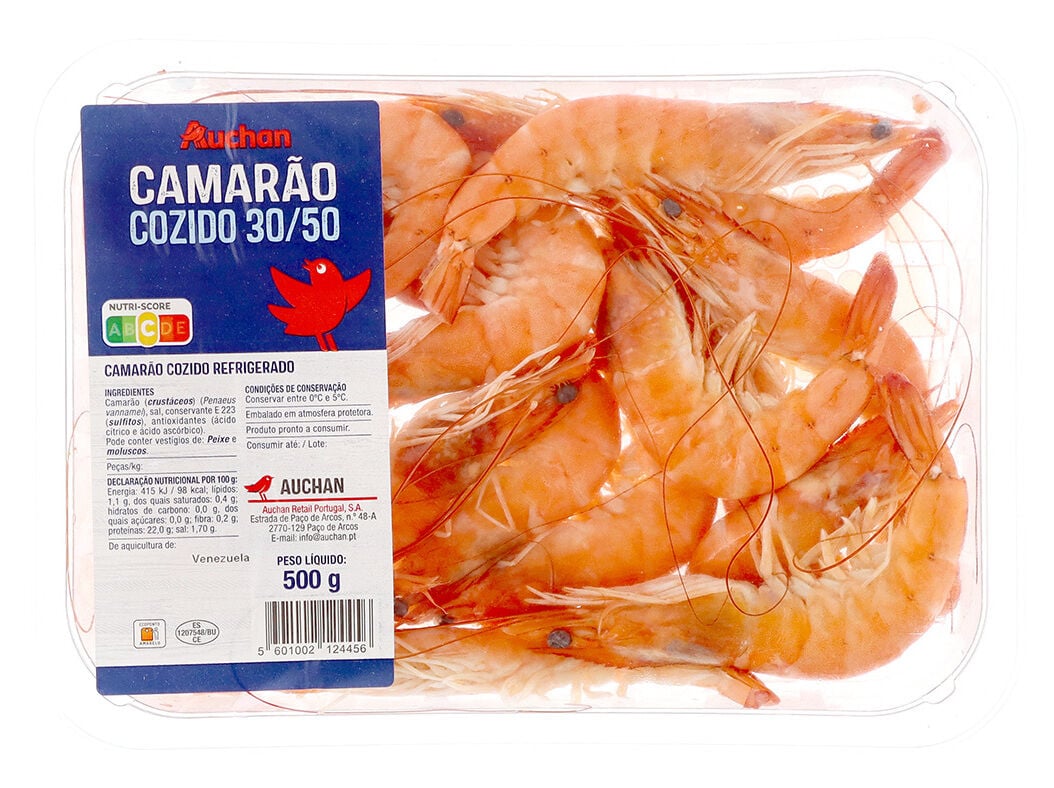 CAMAR&Atilde;O COZIDO VANNAMEI 30/50 AUCHAN 500GR