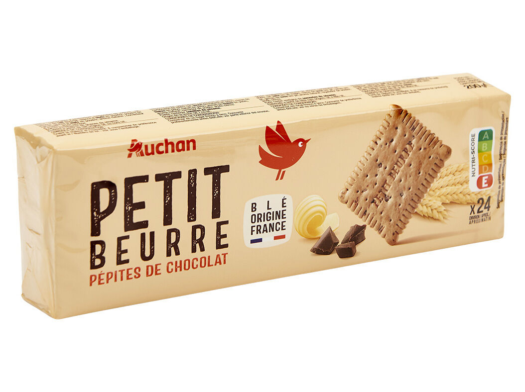 BOLACHA AUCHAN PETIT BEURRE COM PEPITAS DE CHOCOLATE 200G image number 0
