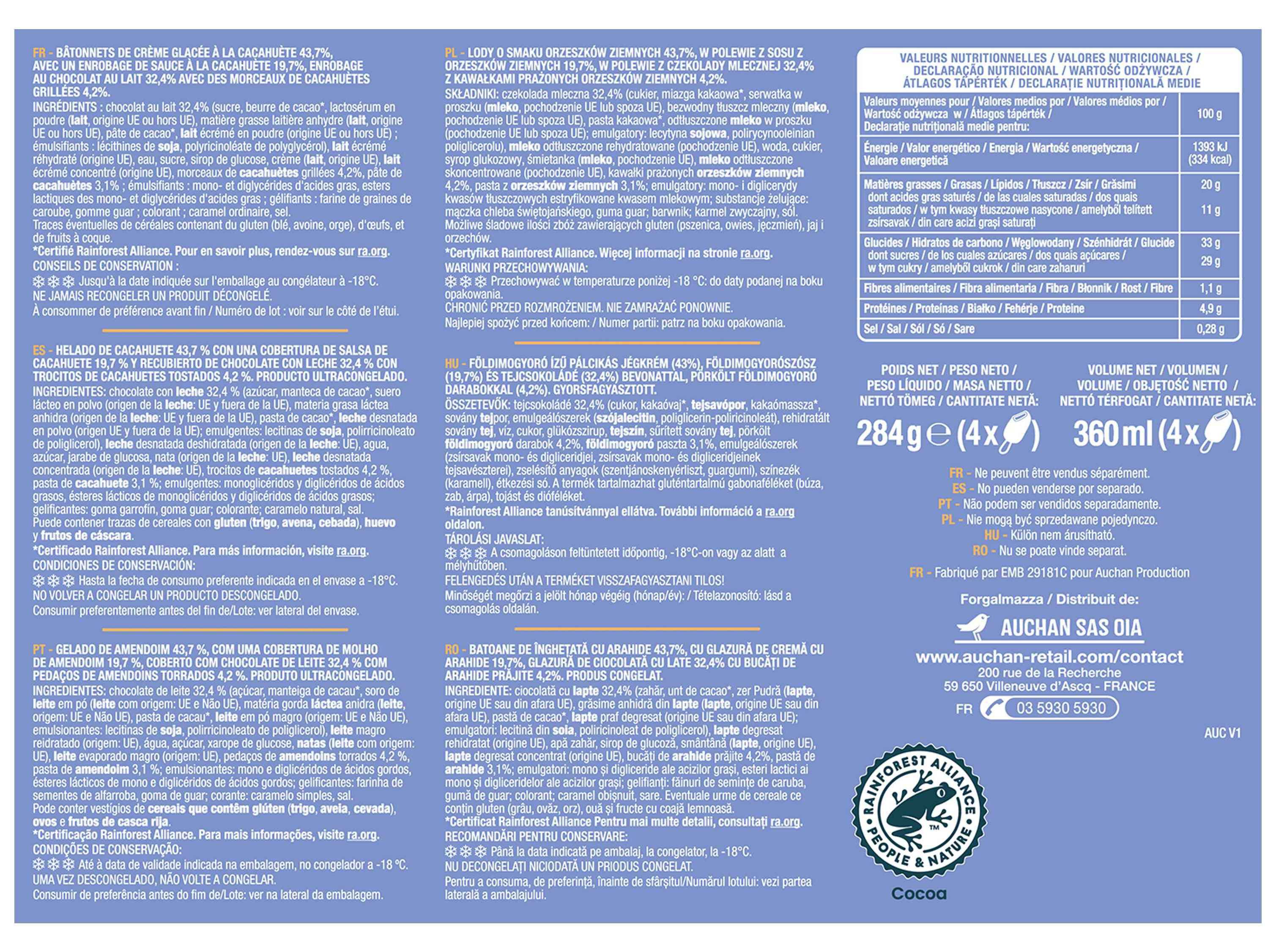 GELADO PALITO AUCHAN AMENDOIM 4X90ML image number 2