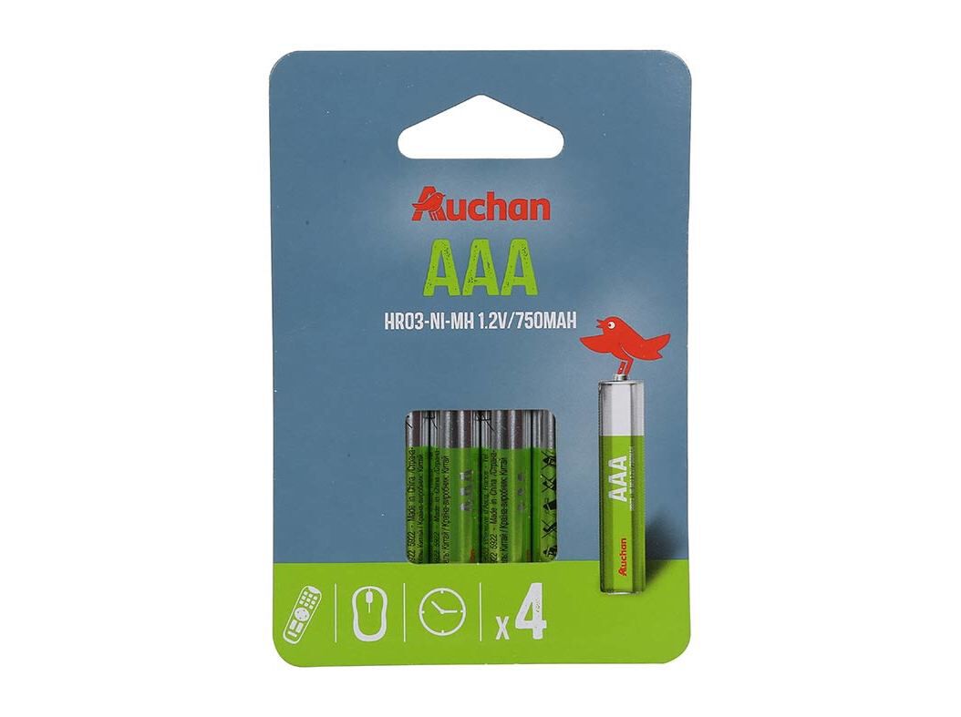 PACK 4 PILHAS RECARREG&Aacute;VEL HR3 AUCHAN BASIC AAA 750MAH image number 0