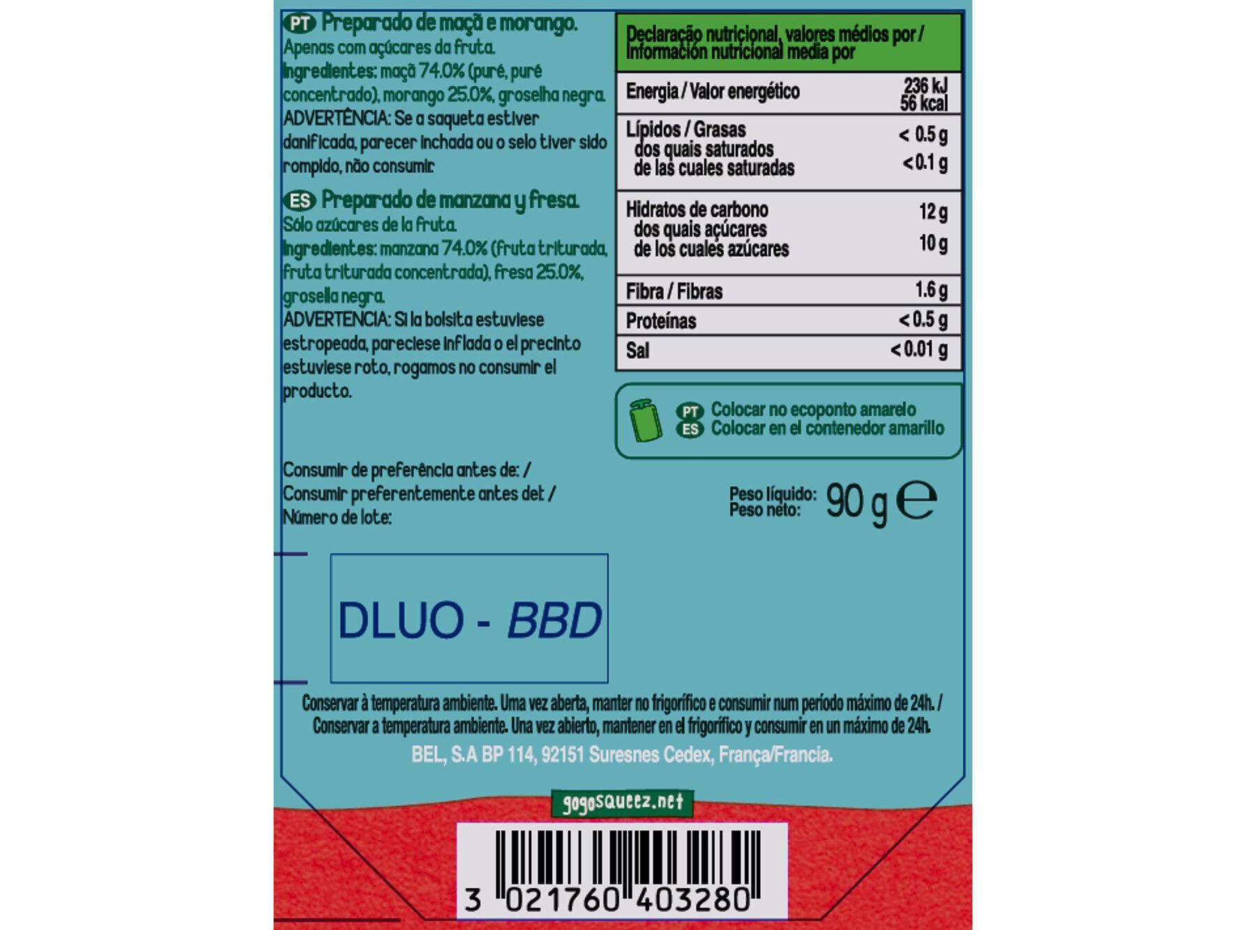 SAQUETA FRUTA GO GO SQUEEZ MORANGO E MA&Ccedil;&Atilde; 90G image number 1