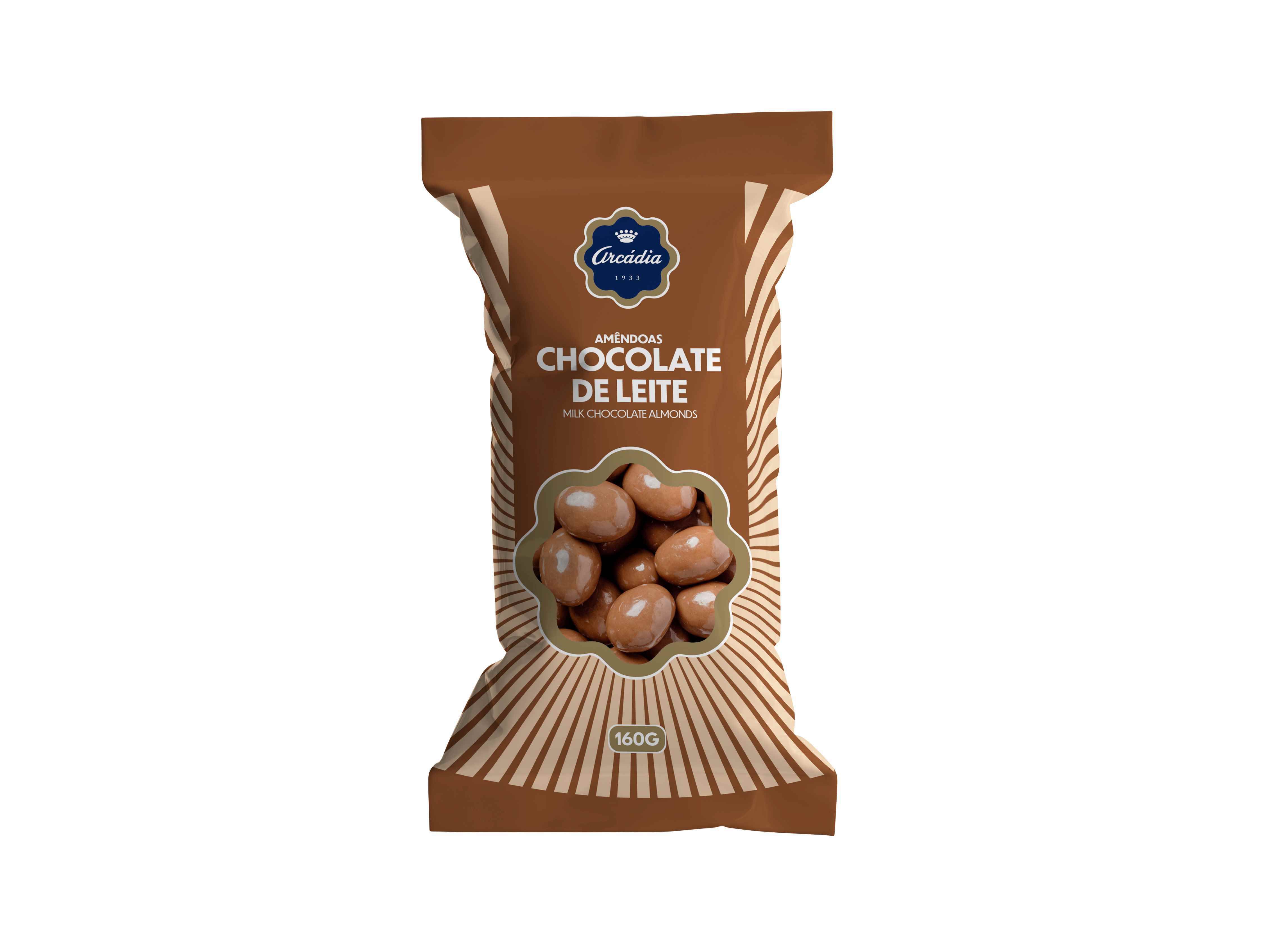 AM&Ecirc;NDOAS ARC&Aacute;DIA CHOCOLATE DE LEITE 160G