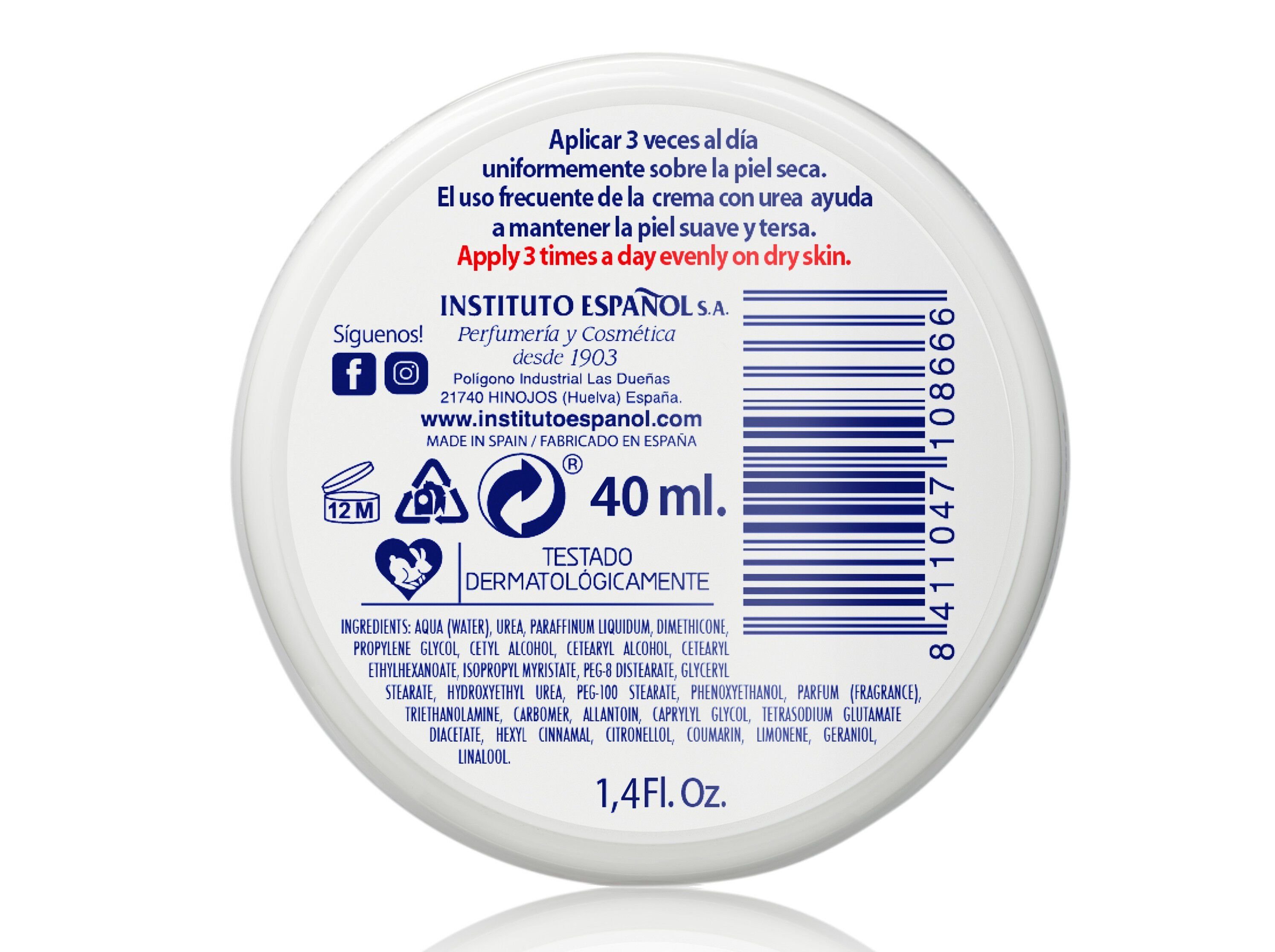 CREME CORPO INSTITUTO ESPA&Ntilde;OL UREA 40 ML image number 1