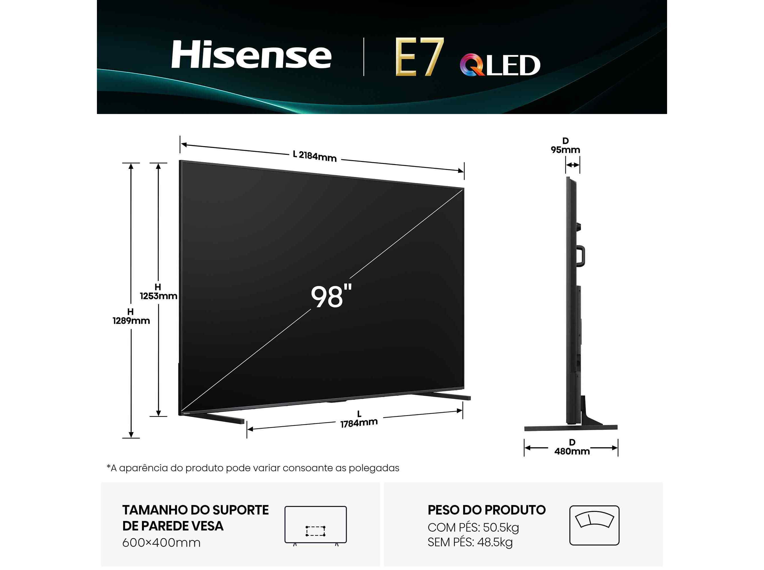 TV QLED HISENSE 98E7Q 98" 4K SMART image number 1