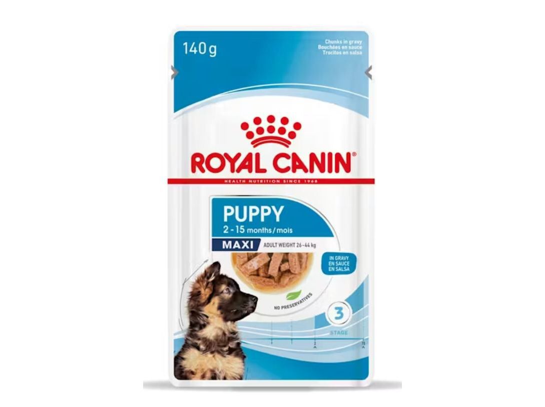 COMIDA H&Uacute;MIDA C&Atilde;O ROYAL CANIN MAXY PUPPY 140G