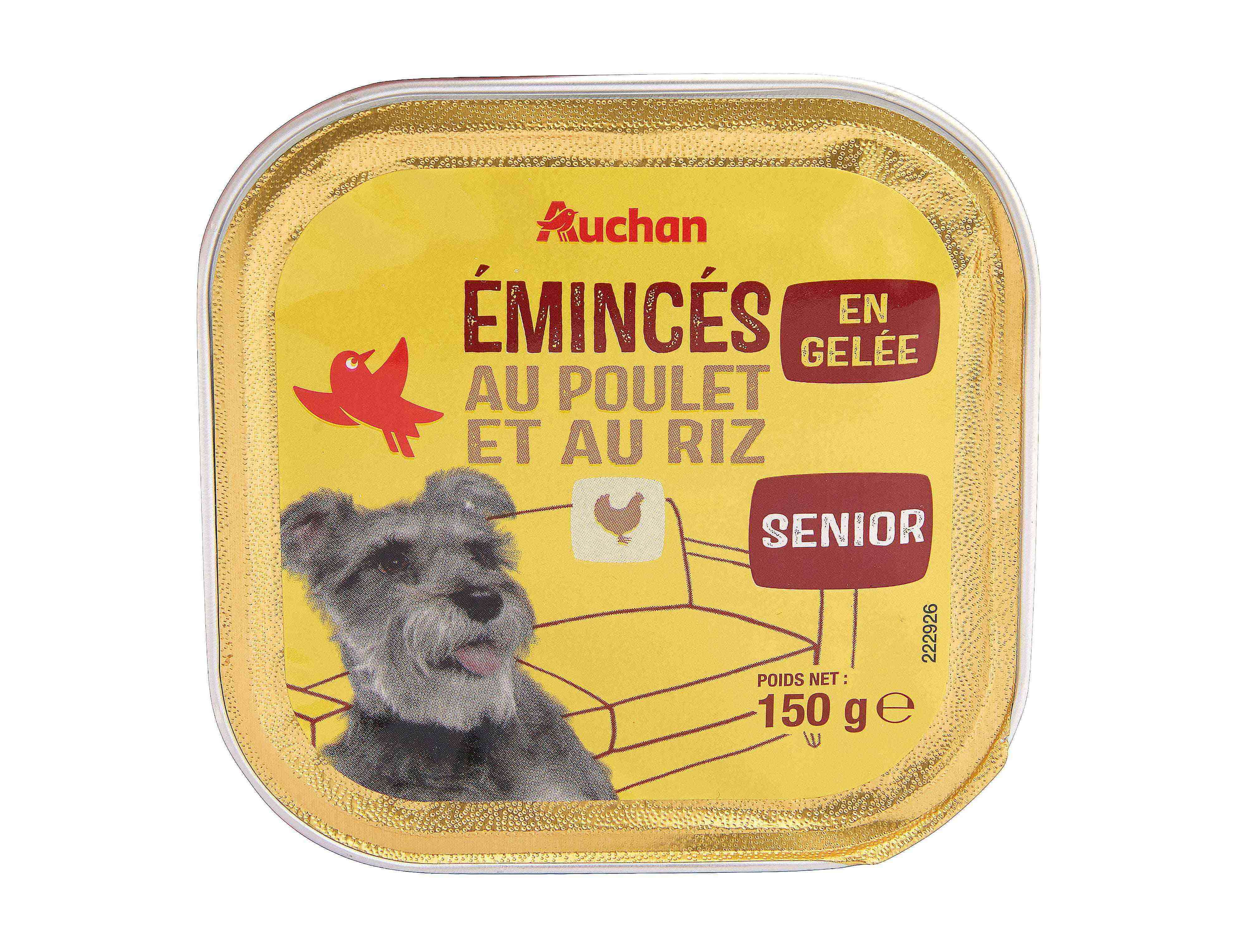 COMIDA H&Uacute;MIDA PARA C&Atilde;O AUCHAN S&Eacute;NIOR PEDA&Ccedil;OS EM GELEIA COM FRANGO E COM ARROZ 150G image number 0