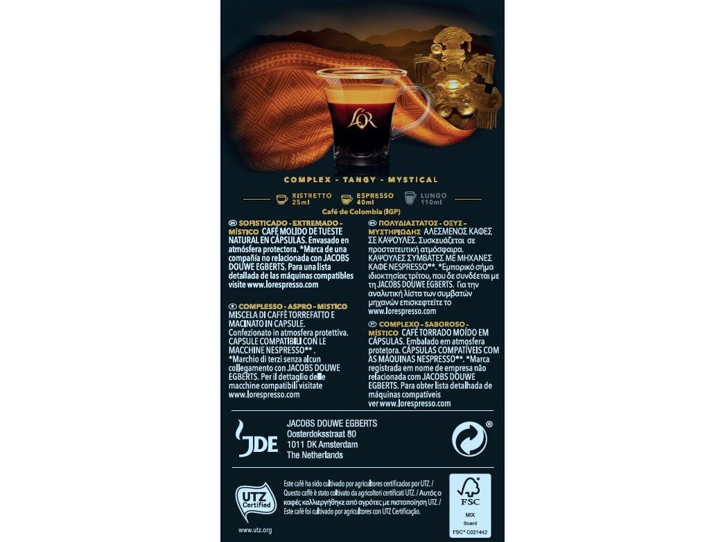 C&Aacute;PSULAS DE CAF&Eacute; L'OR COLOMBIA NPS 20UN image number 1