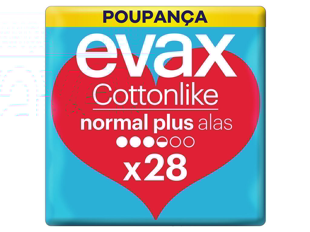 Pensos Higi&eacute;nicos Cottonlike Normal Plus com Abas Evax 28 un