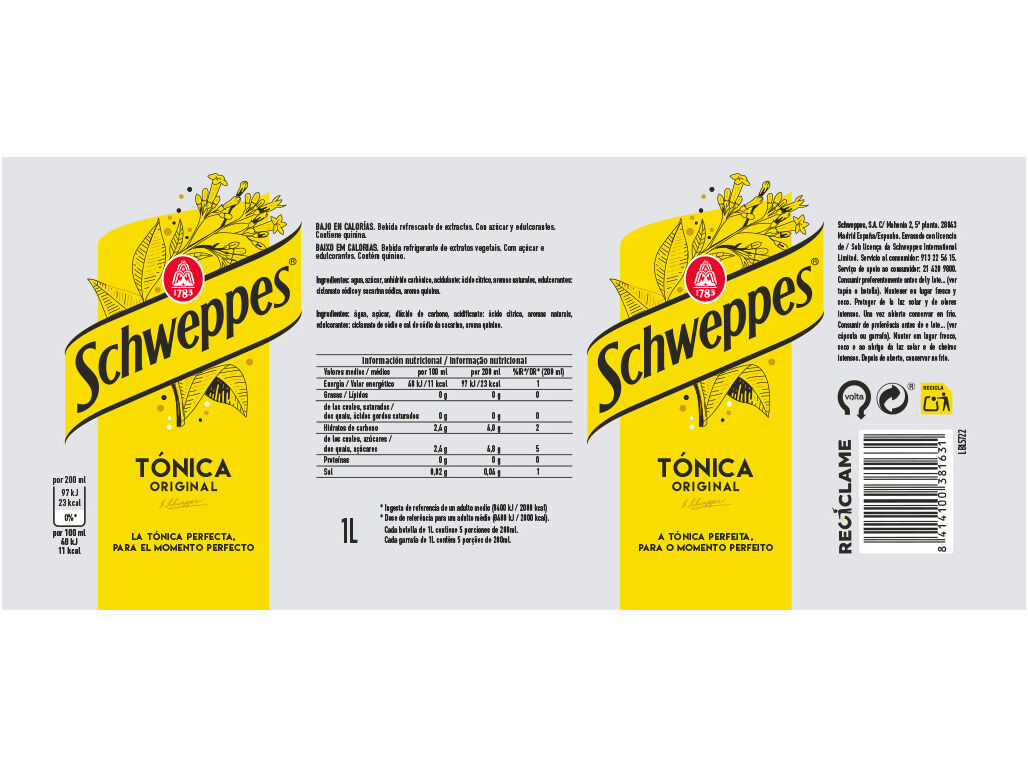 &Aacute;GUA T&Oacute;NICA SCHWEPPES 1L (SDR) image number 1